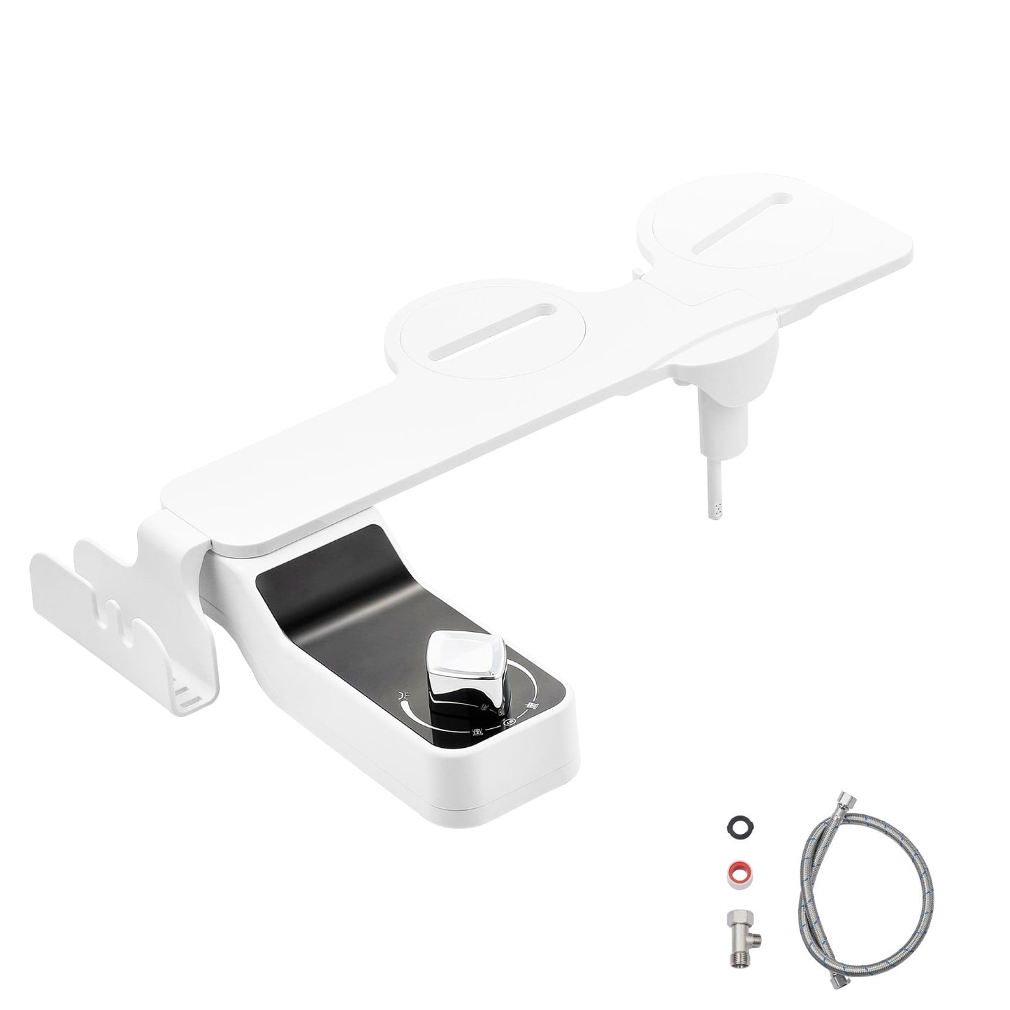 KFFKFF Ultra-Thin Bidet Attachment for Toilets, 0.3" Design - Dual Nozzles, Adjustable Water Pressure, Non-Electric Cold Water Sprayer for Front and Rear Cleansing, White