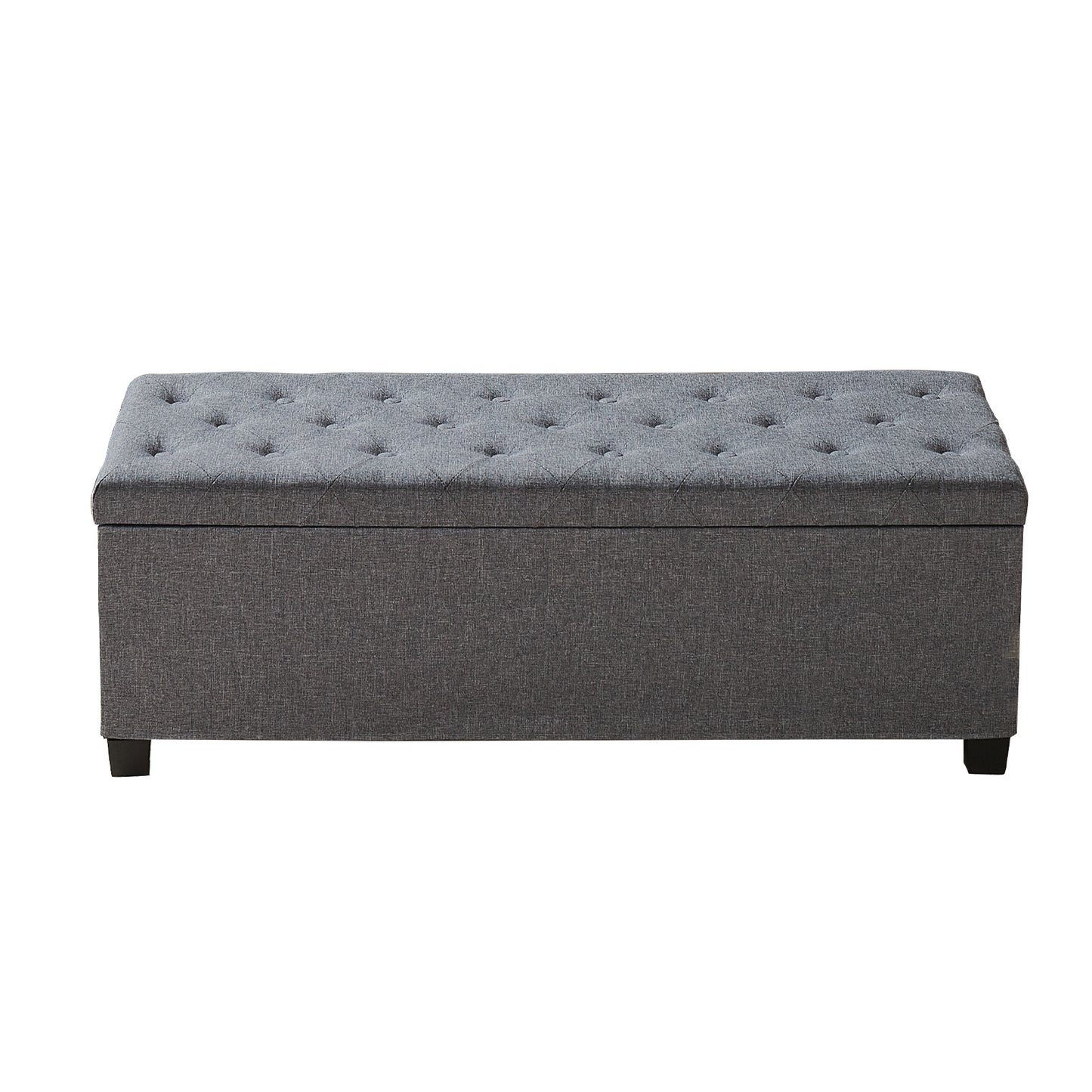 KFFKFF Upholstered Storage Ottoman Bench with Button-Tufted Design, Flip-Top Chest with Side Pockets, Metal Frame, and Linen Fabric for Bedroom, Living Room, Entryway, or Office, Grey