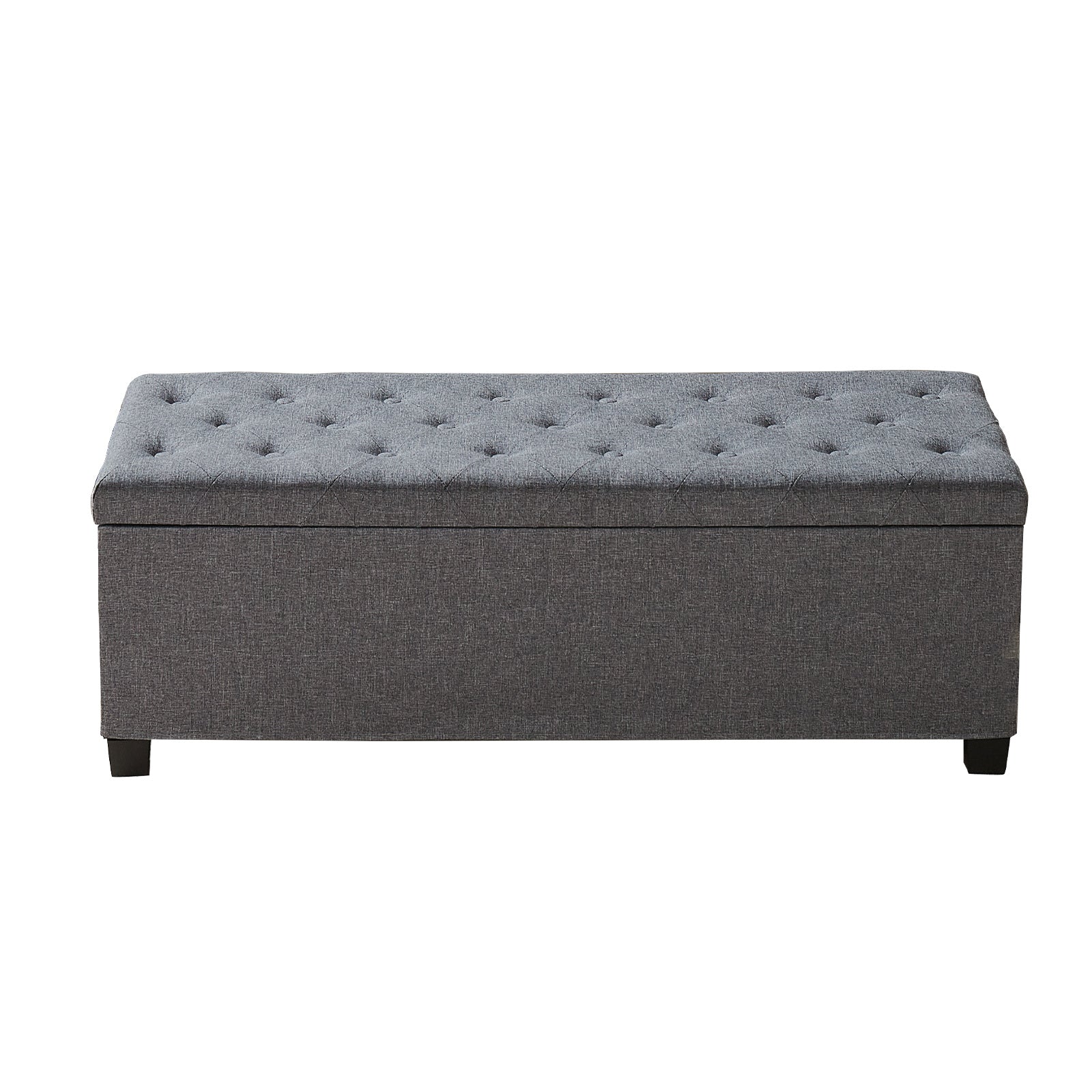 KFFKFF Upholstered Storage Ottoman Bench with Button-Tufted Design, Flip-Top Chest with Side Pockets, Metal Frame, and Linen Fabric for Bedroom, Living Room, Entryway, or Office, Grey