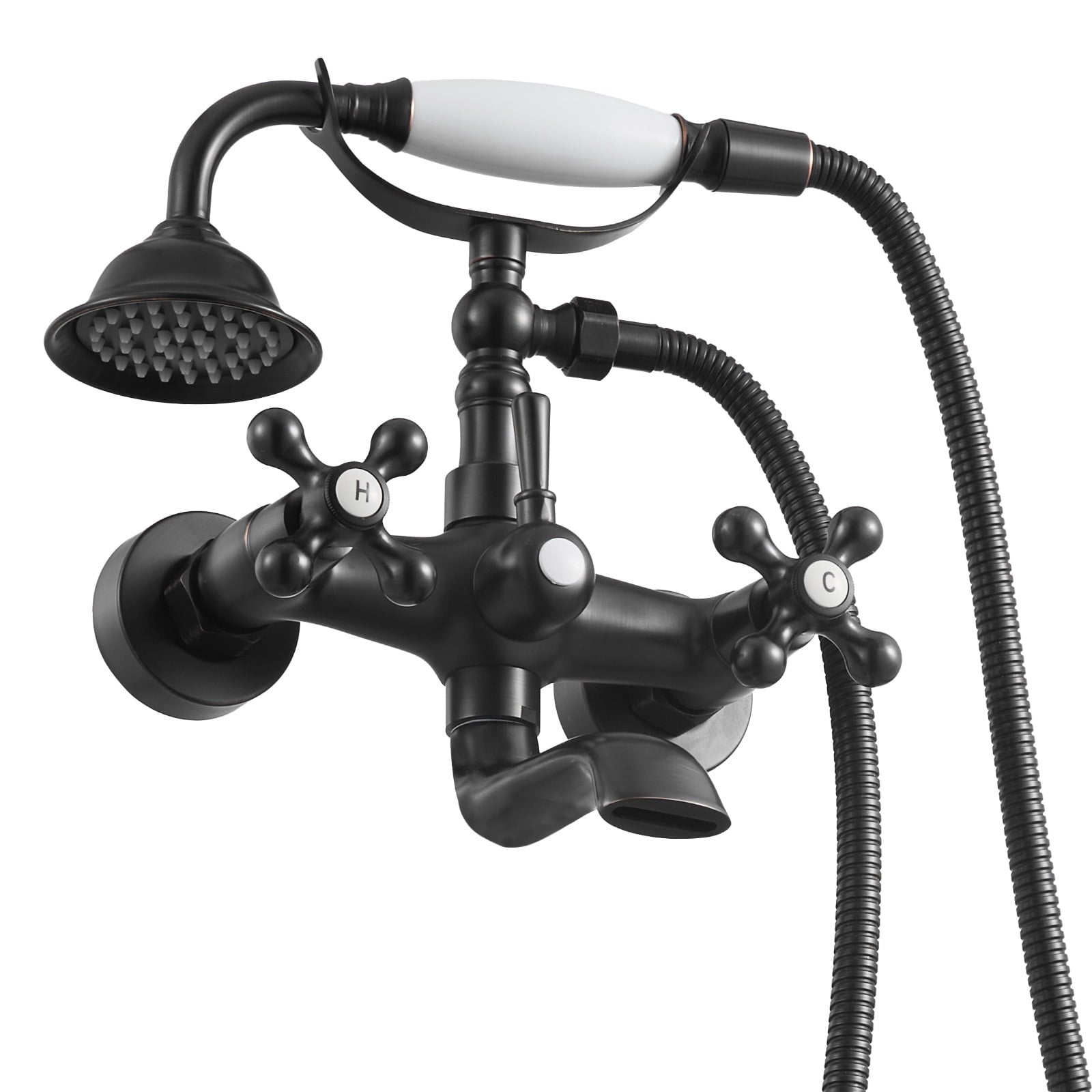 KFFKFF Wall-Mounted Clawfoot Tub Faucet with Handheld Shower, Vintage Oil-Rubbed Bronze Bathtub Filler Kit Featuring Adjustable Swing Arms and 360Â° Rotating Spout
