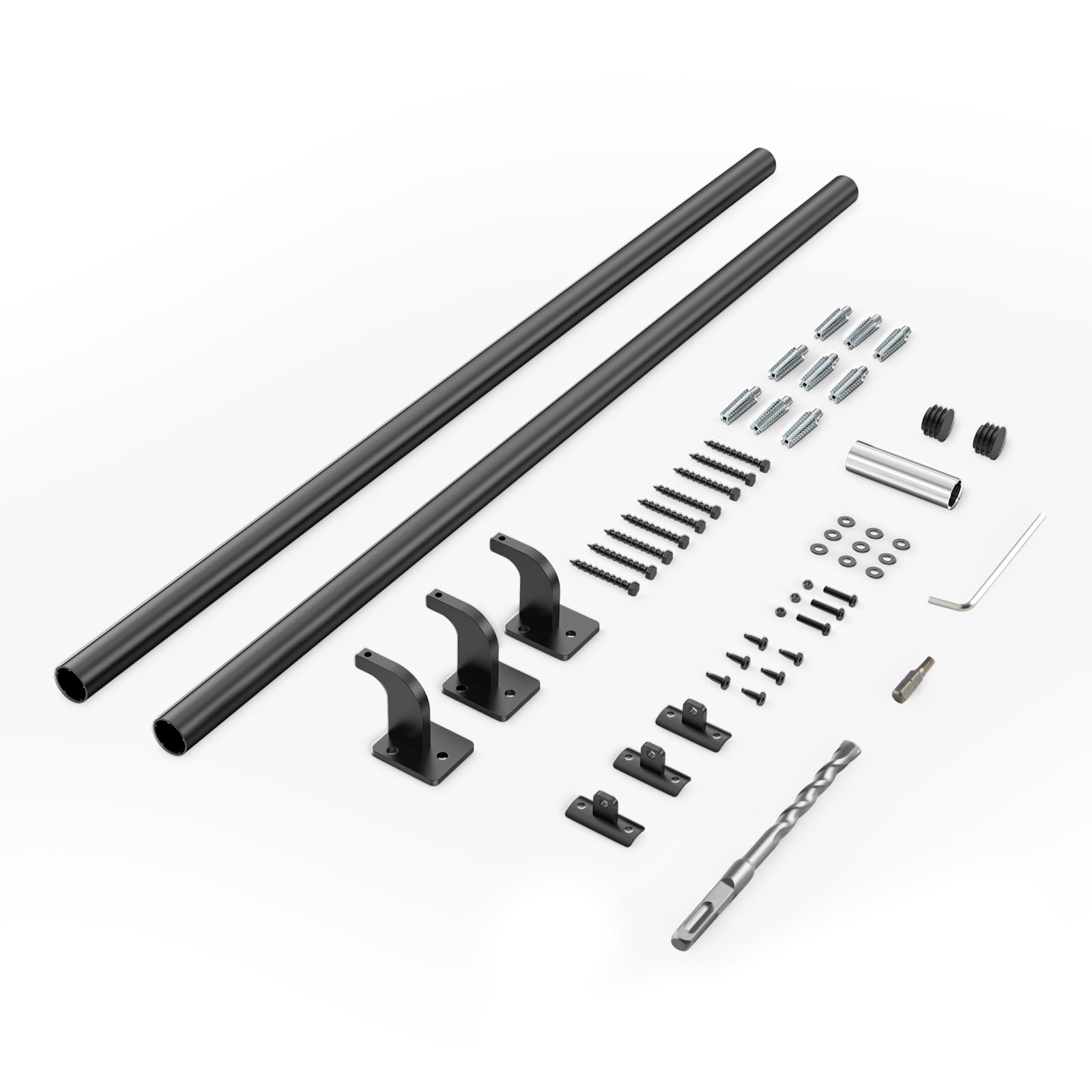 KFFKFF Wall Mounted Stair Handrail, 7ft Pipe Staircase Railing, Black Galvanized Aluminum, 1.26 inch Pipe Diameter, Indoor & Outdoor Use, Industrial Hand Rail for Steps, Safety Baluster