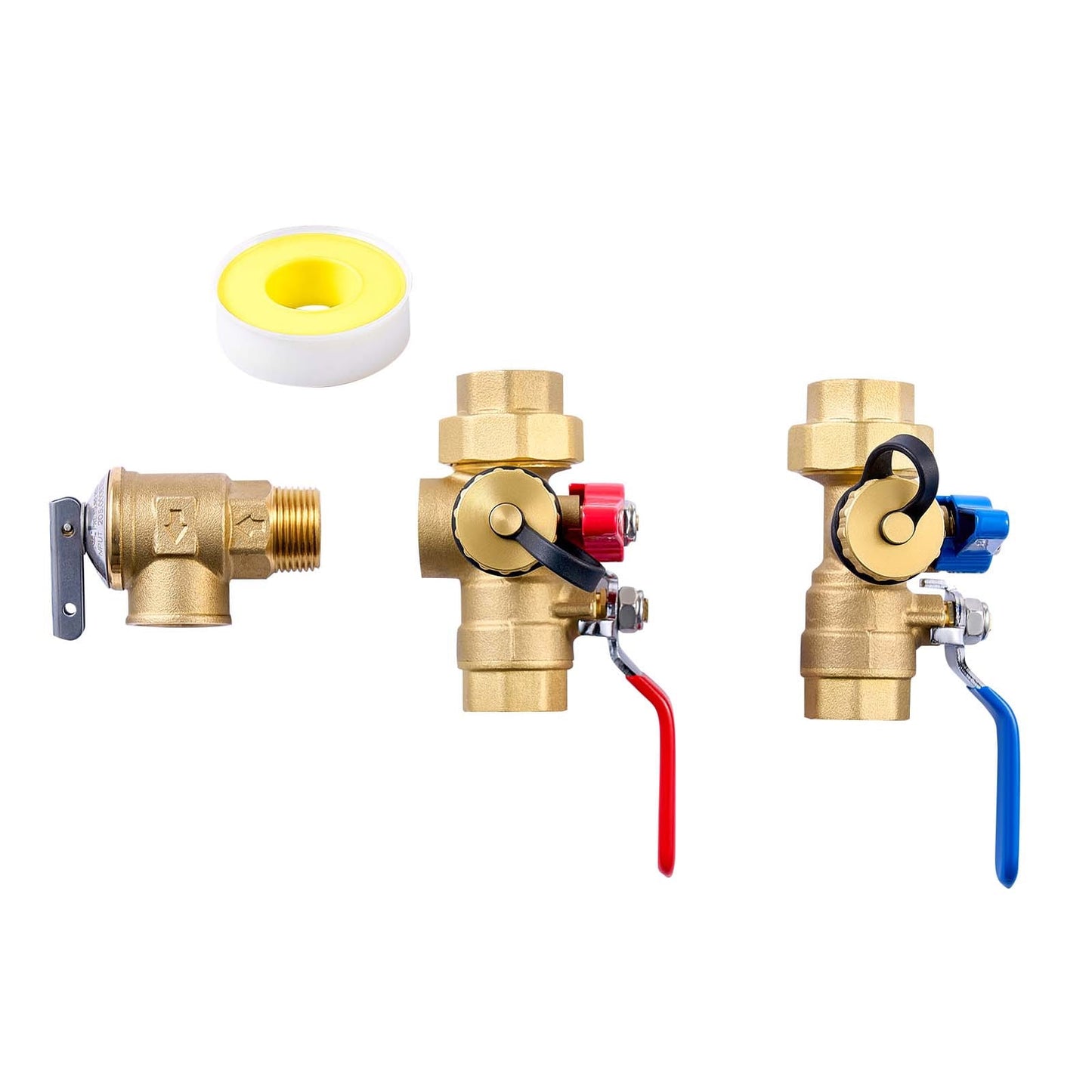 KFFKFF Water Heater Kit, 3/4 Inch Tankless Service Valve Kit with 2PCS 3/4â€³ NPT to 3/4â€³ NPT Isolation Valves, Pressure Relief Valve, Lead-Free Brass, Compatible with Most Tankless Water Heaters
