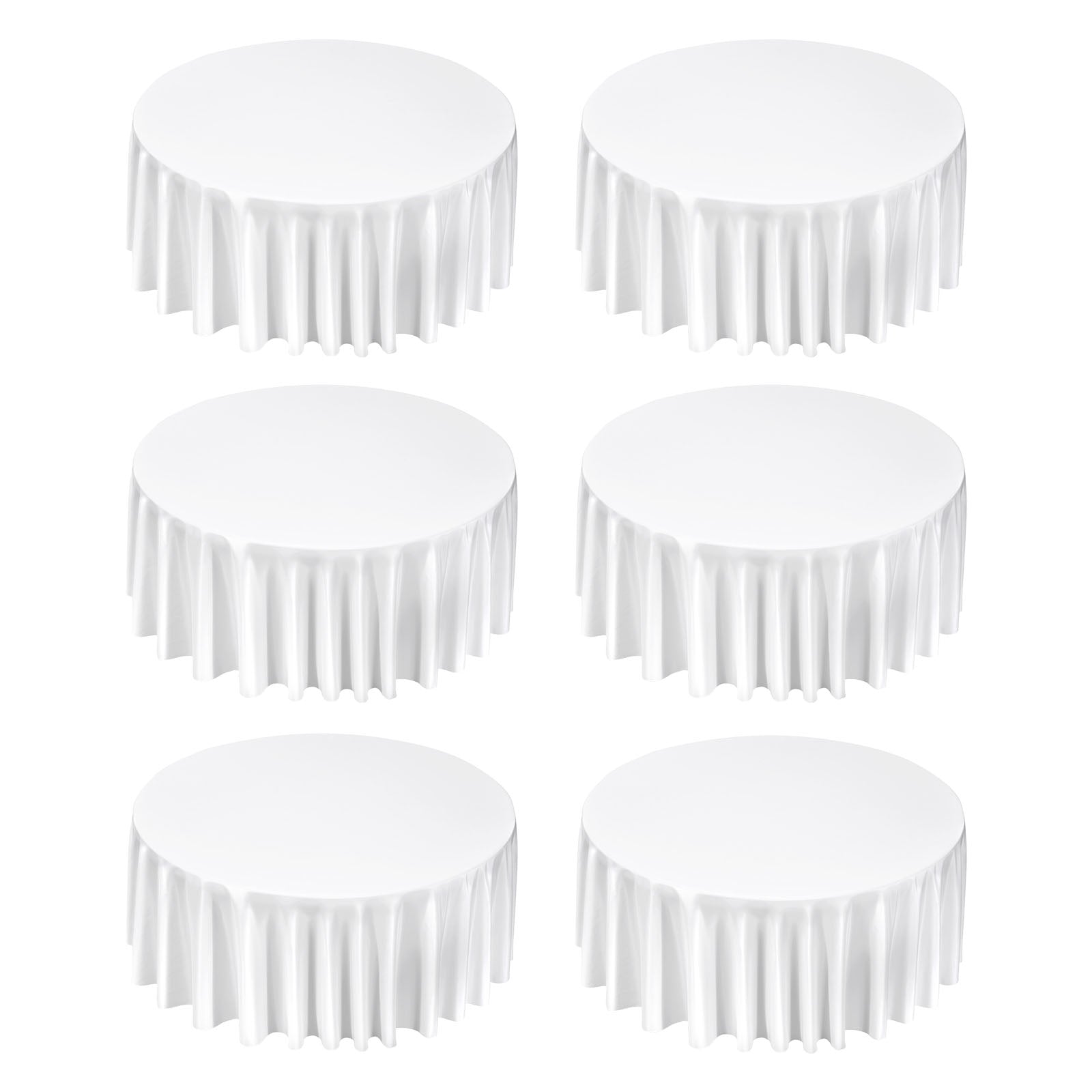 KFFKFF White Round Tablecloths 6 Pack, 132-Inch Diameter, Durable and Wrinkle-Resistant, Machine Washable Polyester Covers for Weddings, Parties, Banquets, and Formal Gatherings