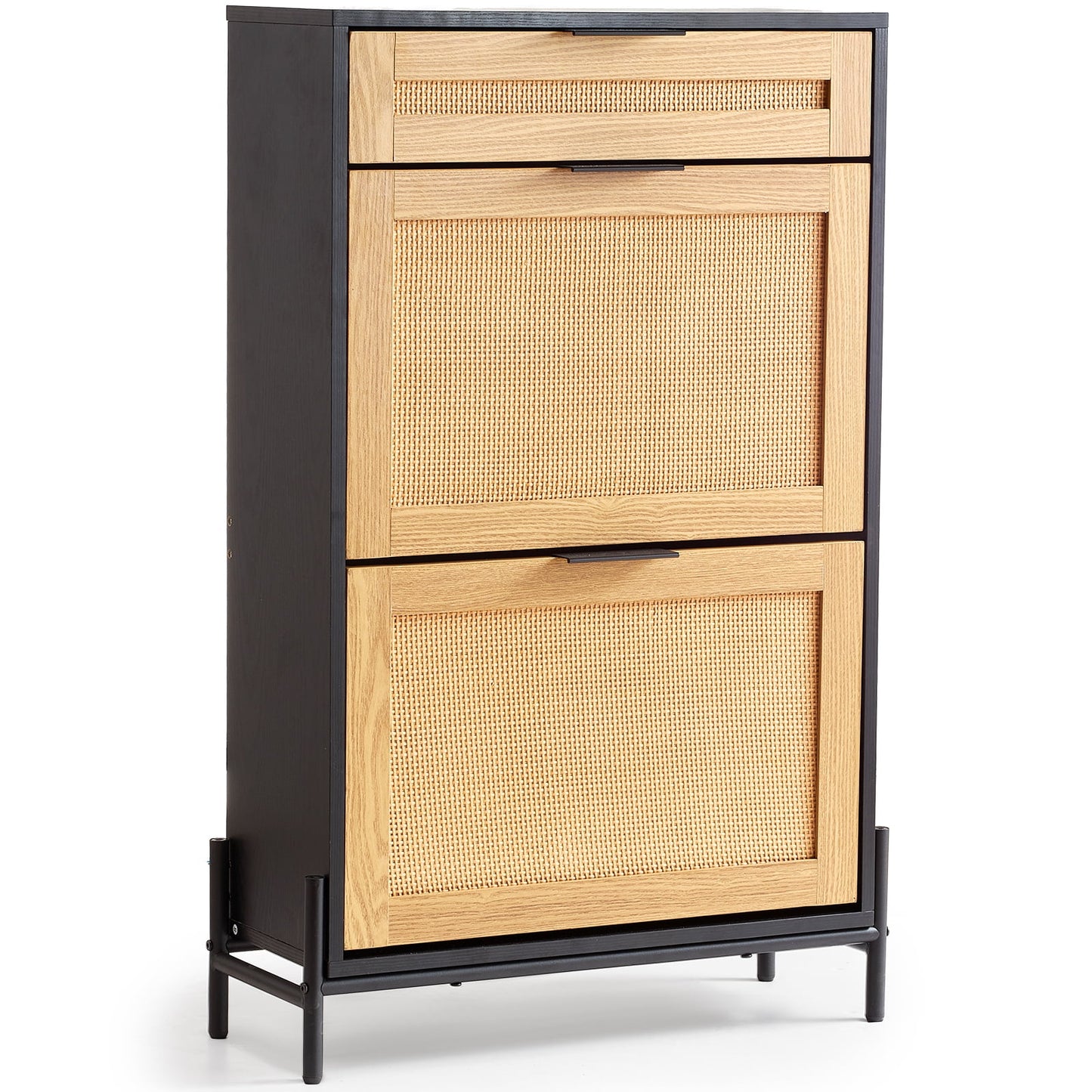 KFFKFF 2-Flips Shoe Cabinet with Drawer, Metal Stand, Compact Shoe Storage Rack for Entryway, Bedroom, Living Room.