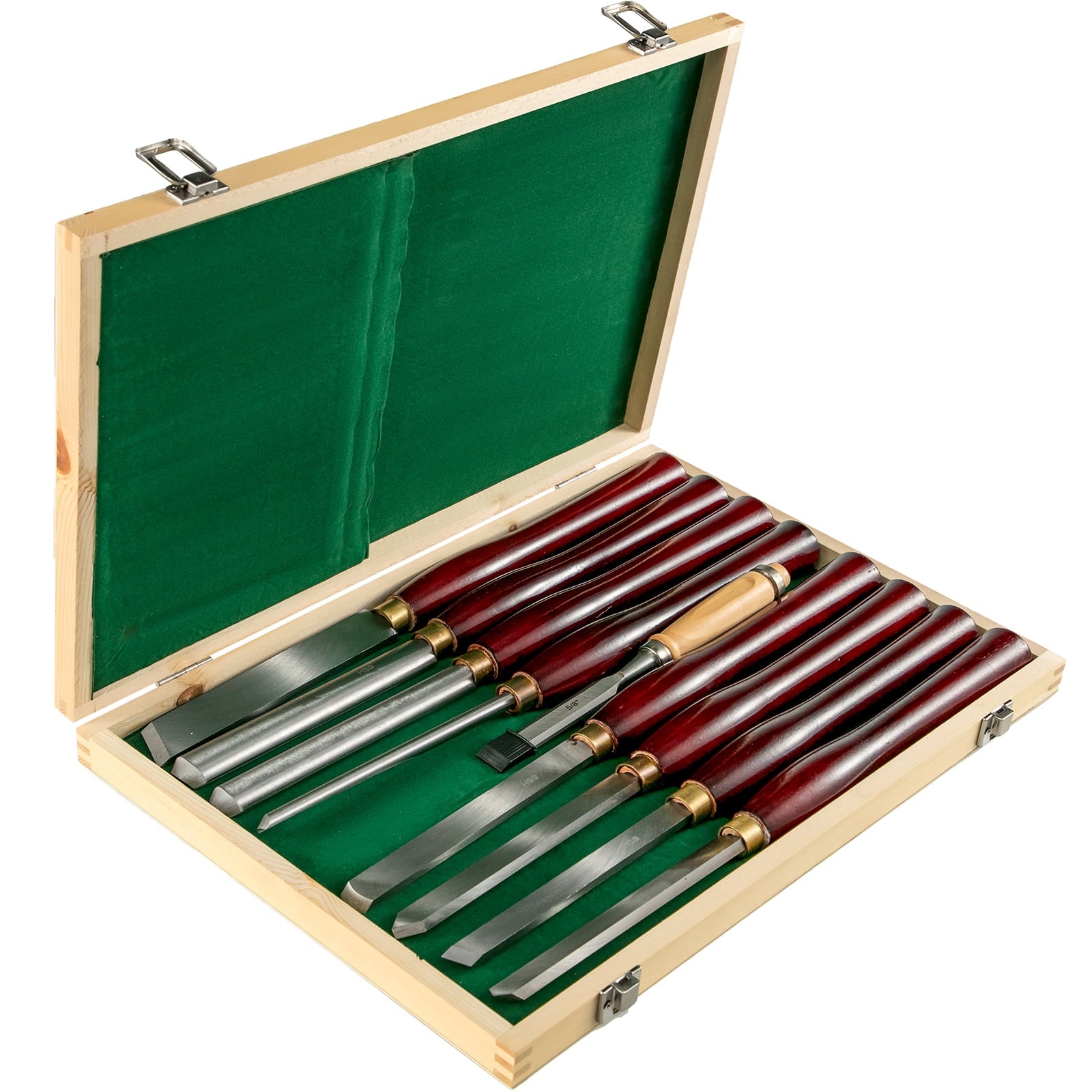 KFFKFF Woodworking Chisel Set, 8 Components, HSS Steel Edges, Wood Turning Instruments in a Wooden Carry Box, Perfect for Timber, Root, and Furniture Sculpting - Crimson