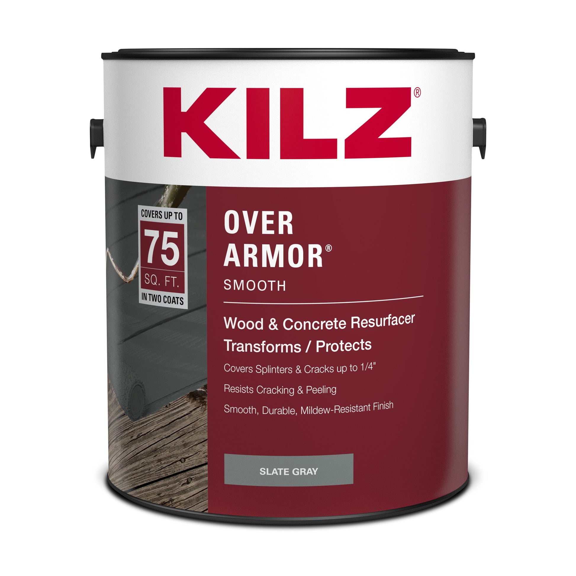 KILZ Over Armor Wood & Concrete Solid Coating Resurfacer, Exterior, Smooth, Slate Gray, 1 Gallon
