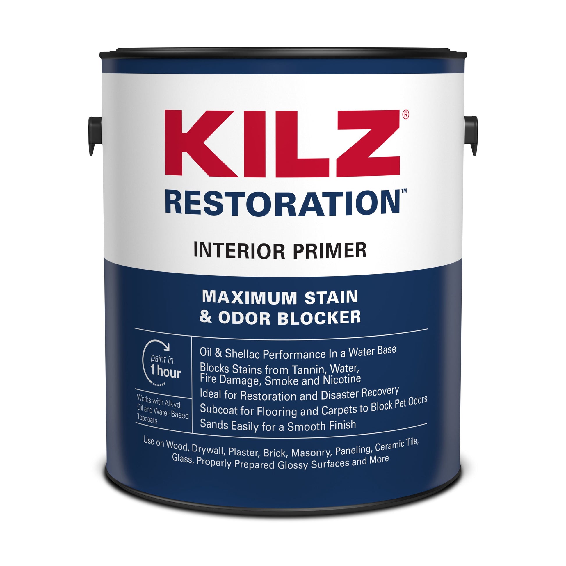 KILZ Restoration Interior Water-Based Maximum Stain & Odor Blocking Primer, White, 1 Gallon