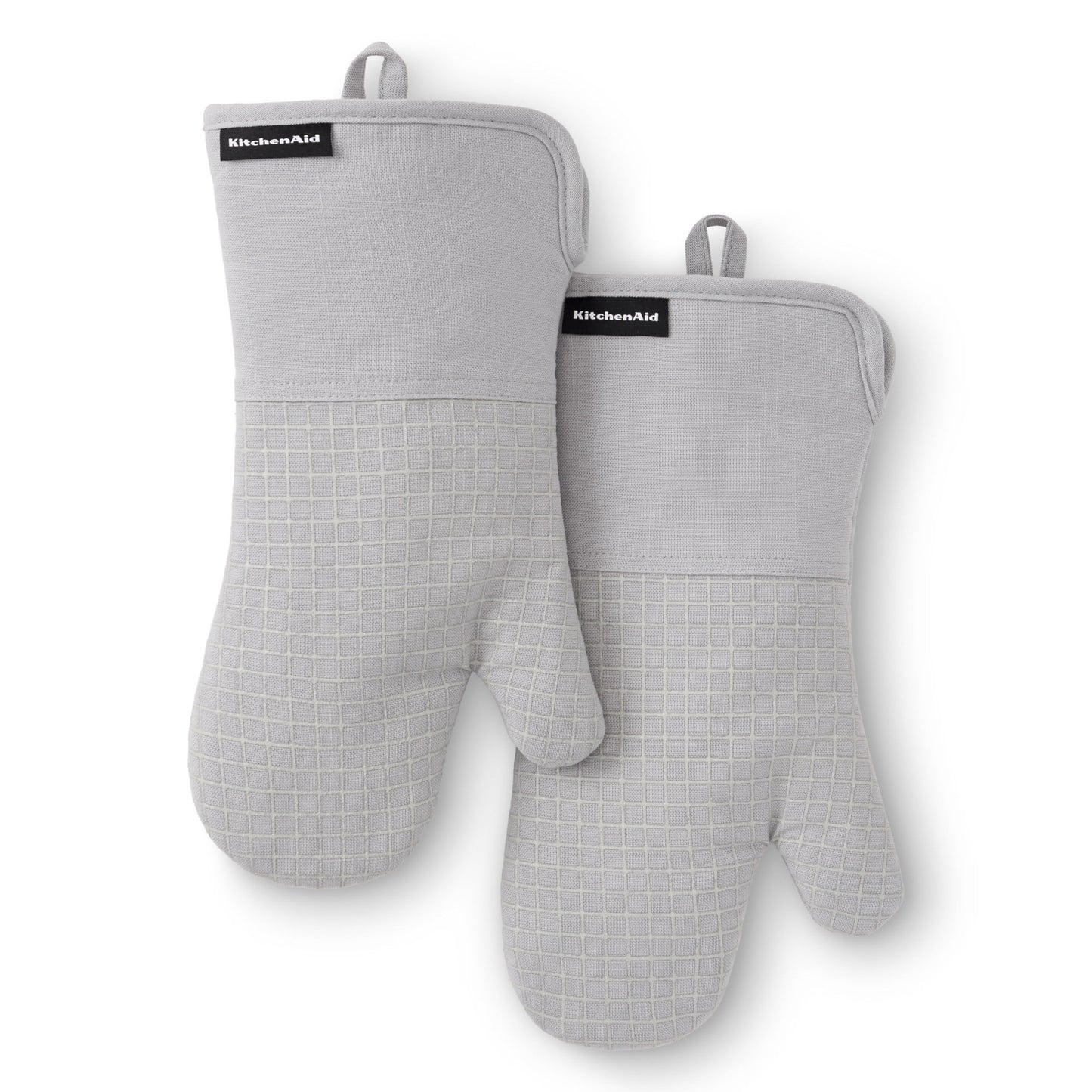 KITCHENAID Gourmet Series Gridlines Oven Mitts 2-Pack Set, Heat Resistant up to 600Â°F, Soft Silicone Grip, Magnetic Cuff, Ink Blue, 7"x14"