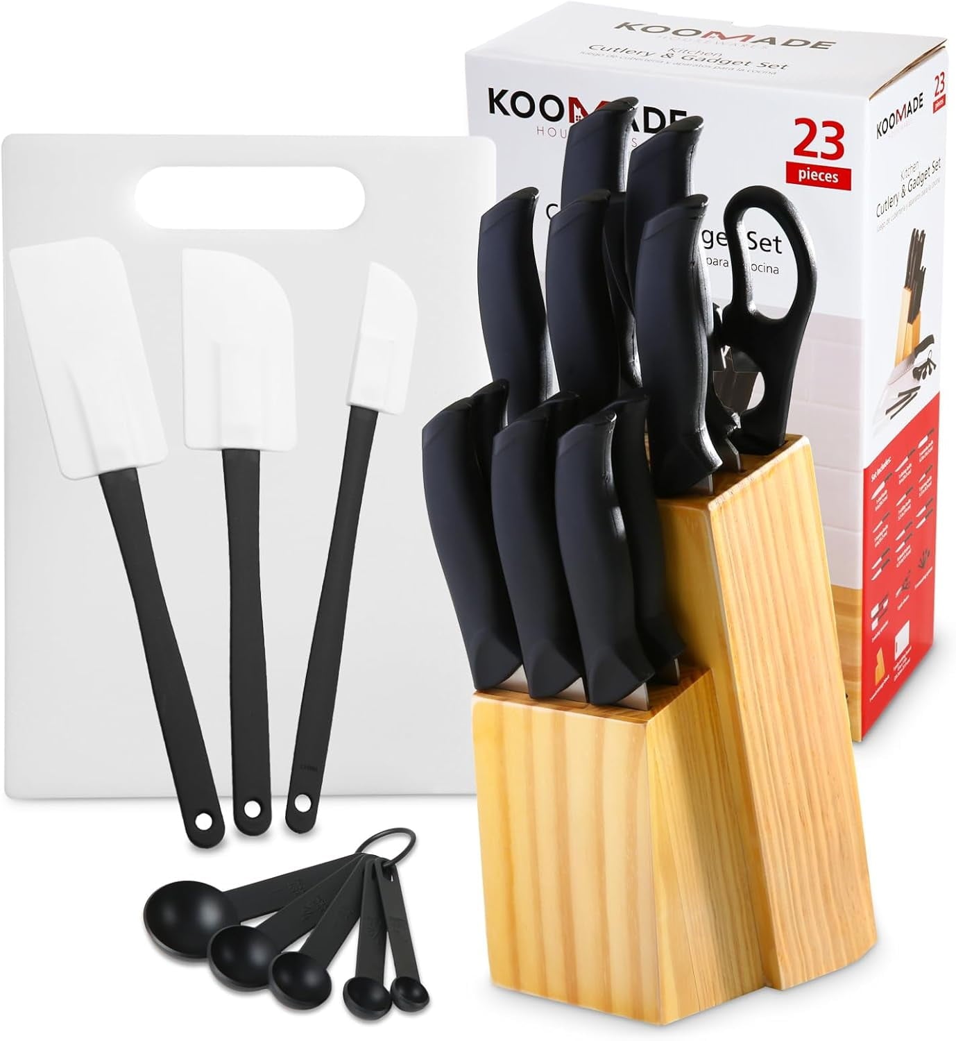 KOOMADE 23pcs Kitchen Knife Set with Block Knives Set Kitchen Tool Precision Cutlery Knife for Beginner