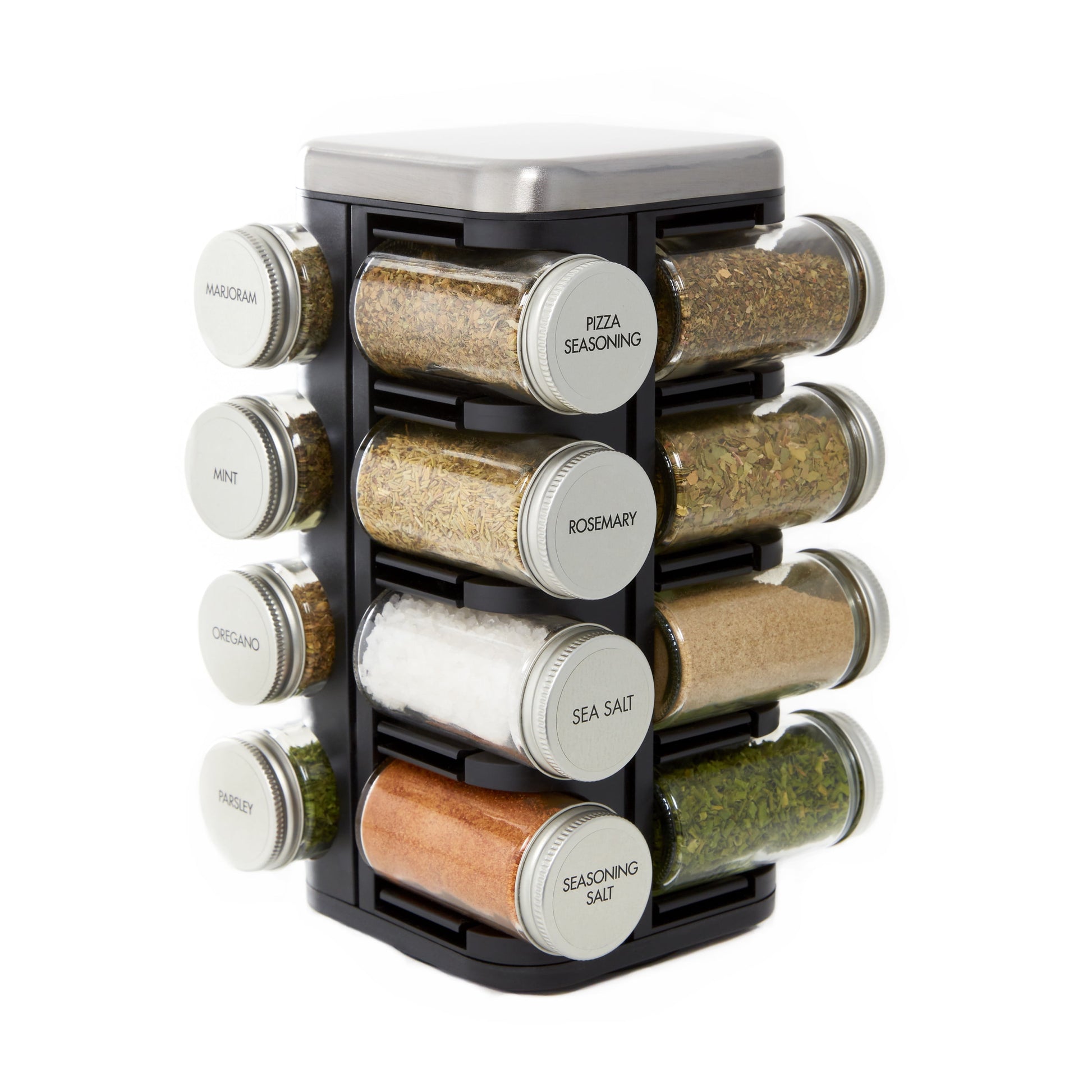 Kamenstein Prefilled 16 Jar Plaza Spice Rack with Ridge Metal Cap