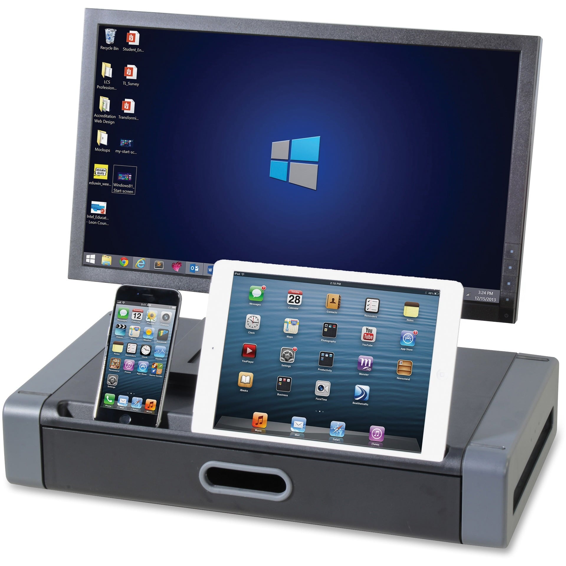 Kantek Computer Monitor Stand with Drawer, 19â€ x 11â€ x 4â€, Black/Gray