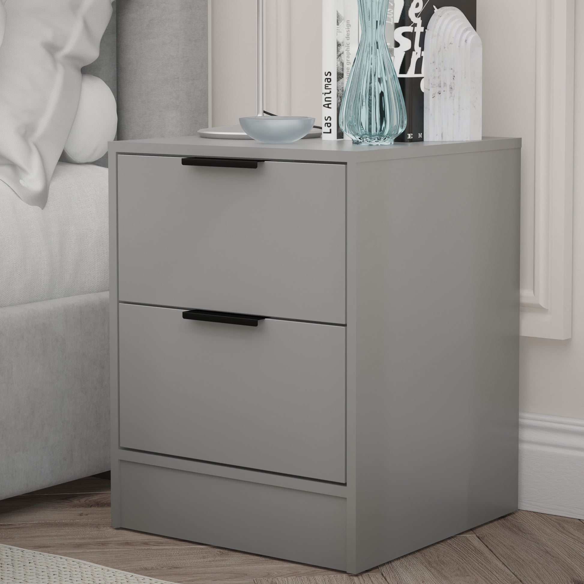 Kappesberg Fresno 2-Drawer Modern Nightstand, Grey, 22.8â€ H x 17.7â€ W x 17.7â€ D - for Adults and Teens
