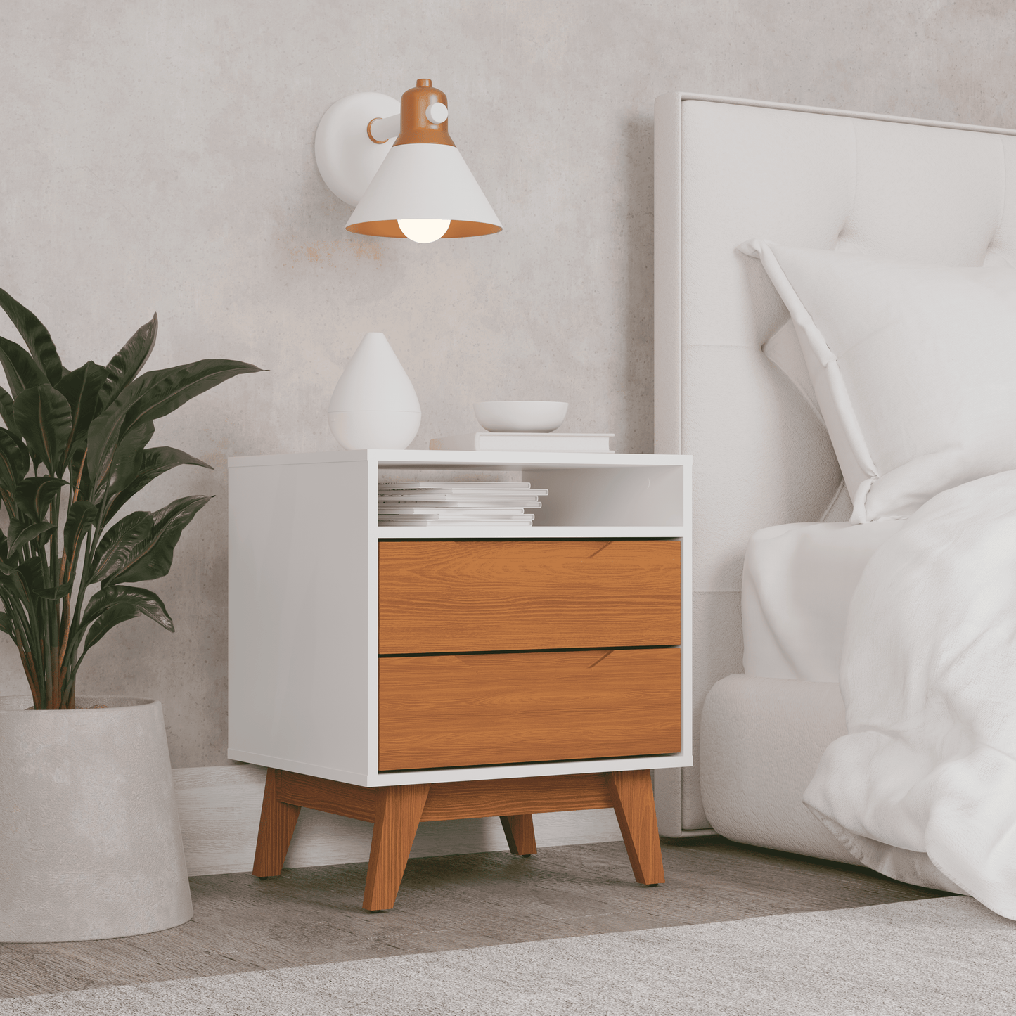 Kappesberg Paris 2-Drawer Nightstand with Open Shelf and Built-in Handles - White/Golden Oak - for Adults and Teens