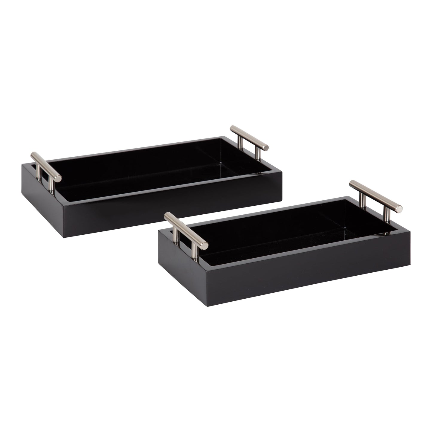 Kate and Laurel Lipton Modern Tray Set, Set of 2, Black and Silver, Glam Decorative Trays for Storage and Display