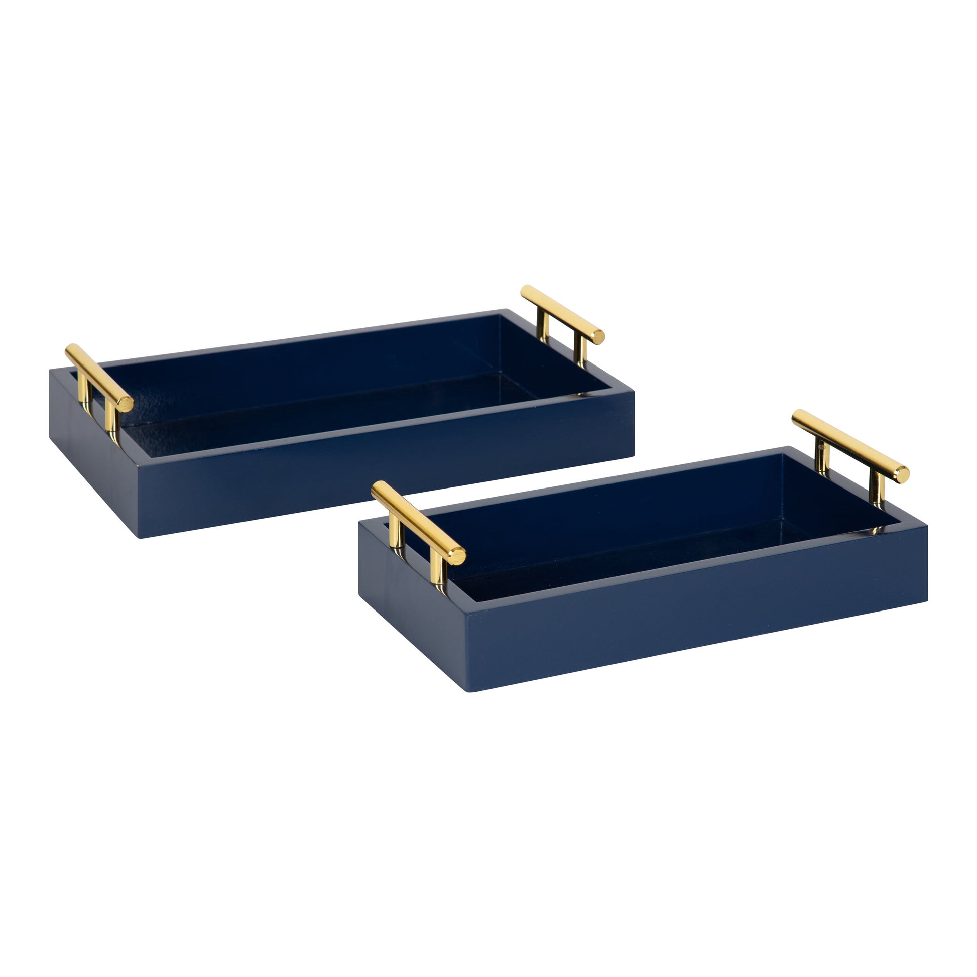 Kate and Laurel Lipton Modern Tray Set, Set of 2, Navy Blue and Gold, Glam Decorative Trays for Storage and Display