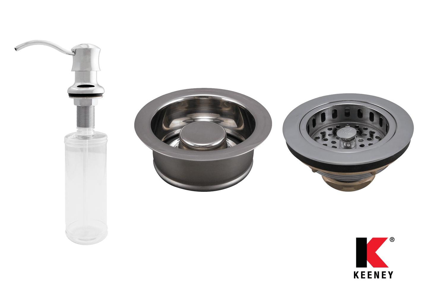 Keeney K5445CPGD Soap Dispenser, Strainer, and Garbage Disposal Kitchen Kit, Chrome