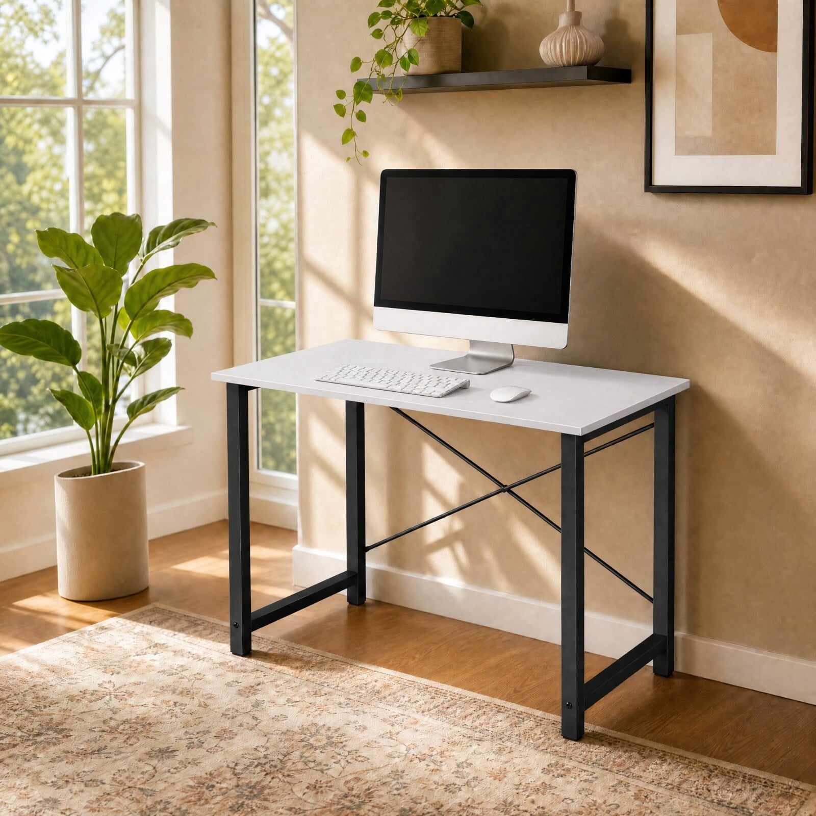 Kelno 31" Small Computer Desk Home Office Desk Writing Study Table with Sturdy Metal Frame, Black White