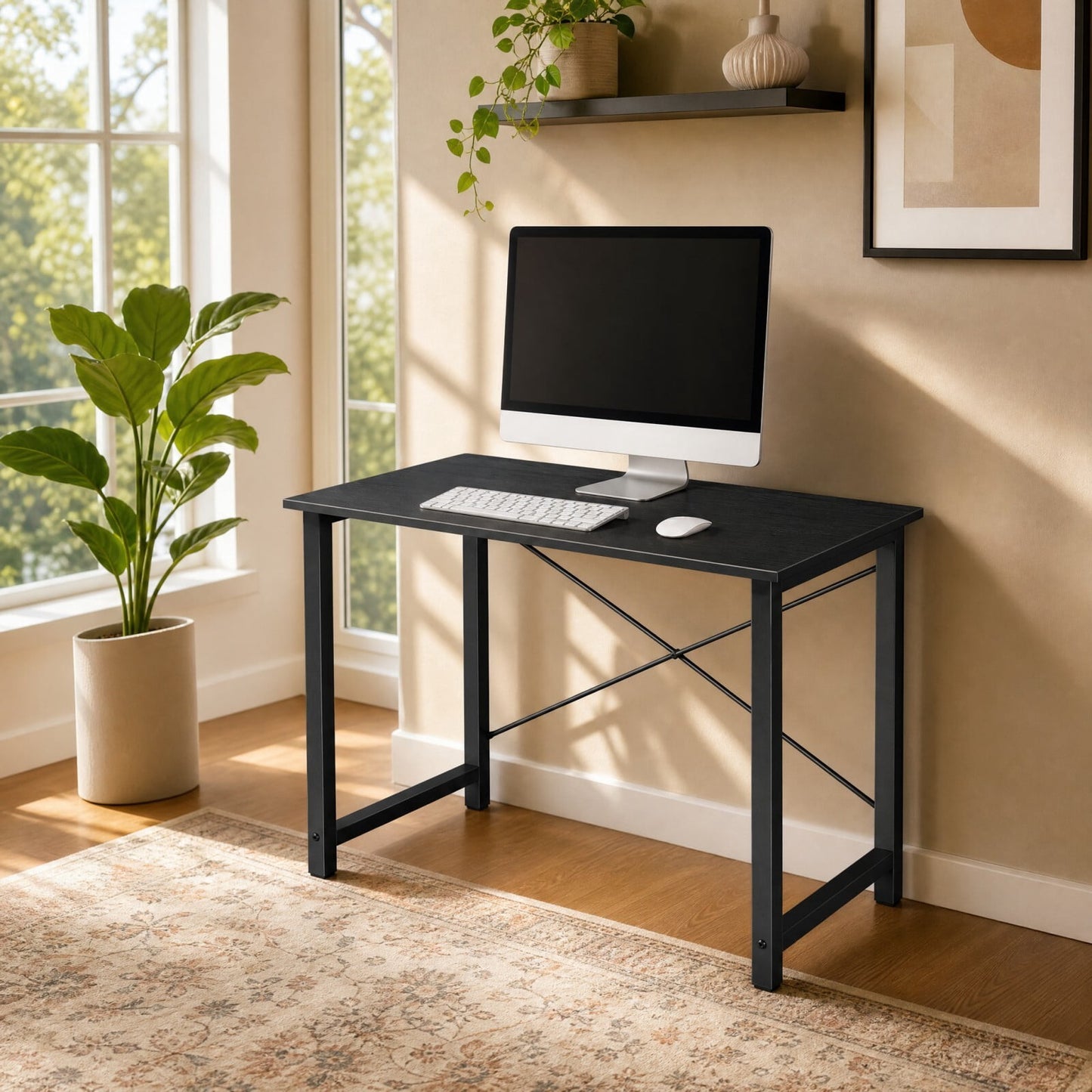 Kelno 31" Small Computer Desk Home Office Desk Writing Study Table with Sturdy Metal Frame, Black