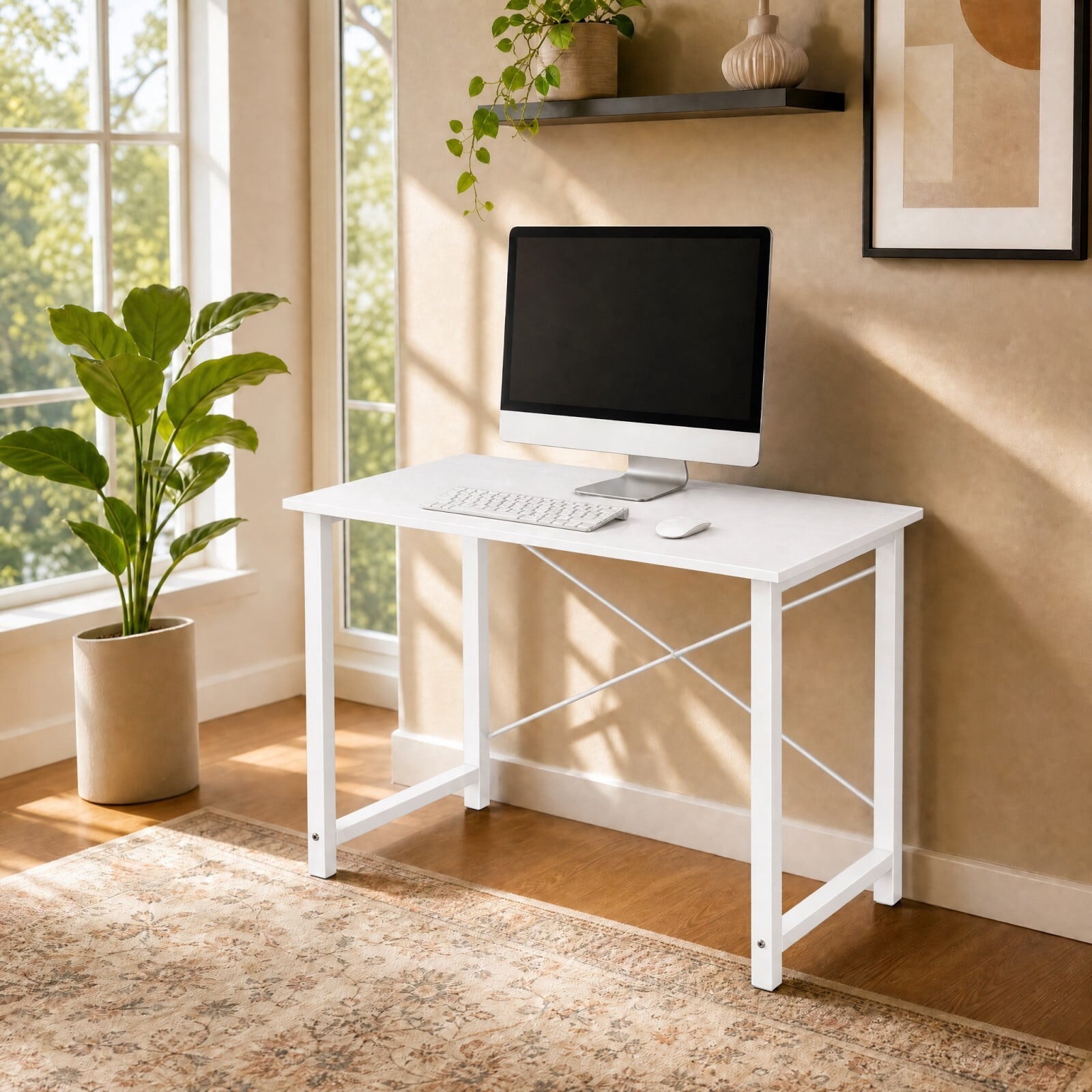 Kelno 31" Small Computer Desk Home Office Desk Writing Study Table with Sturdy Metal Frame, Pure White