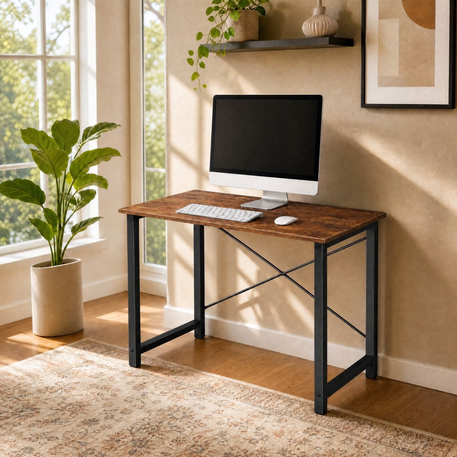 Kelno 31" Small Computer Desk Home Office Desk Writing Study Table with Sturdy Metal Frame, Rustic Brown