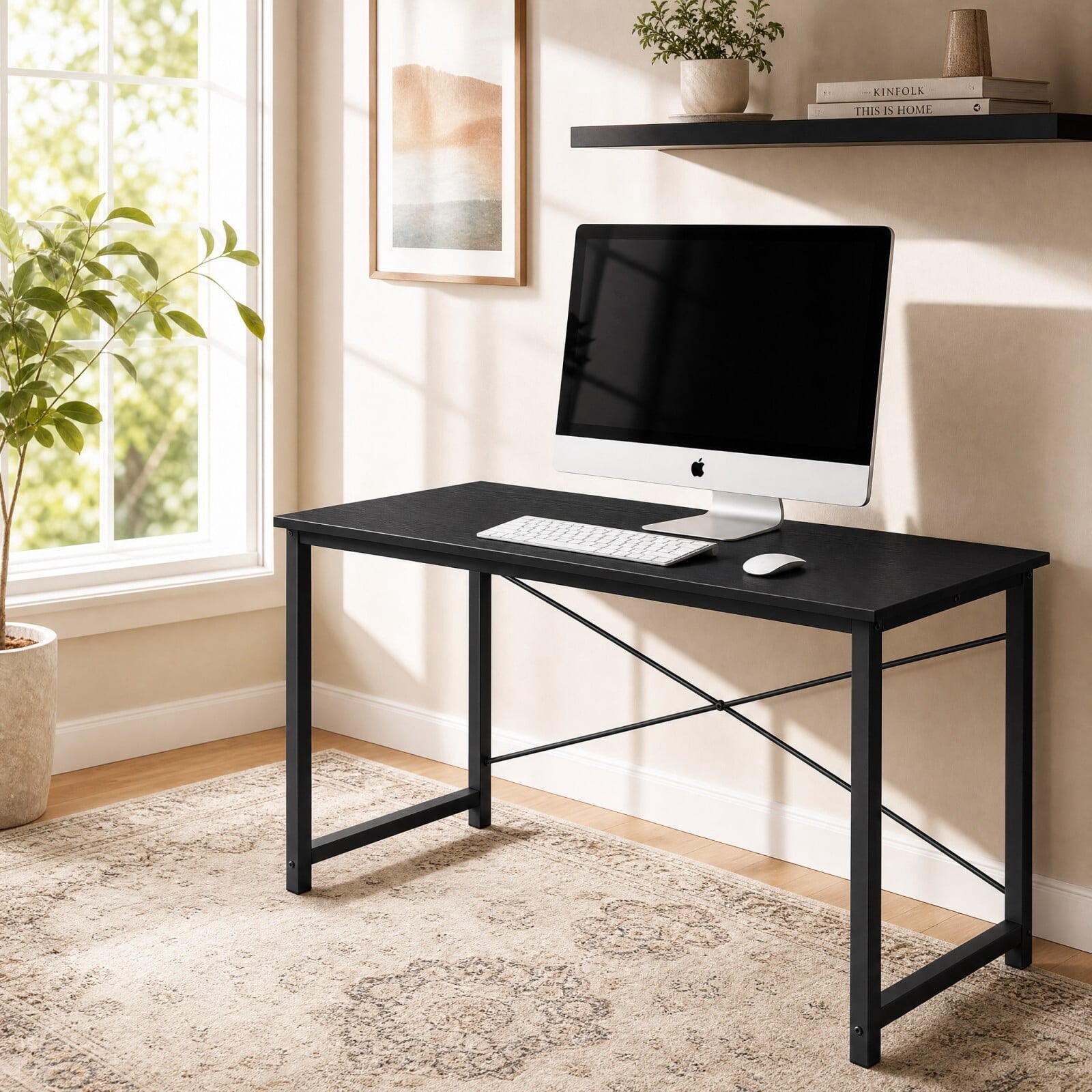 Kelno 44" Computer Desk Home Office Desk Writing Study Table with Sturdy Metal Frame, Black