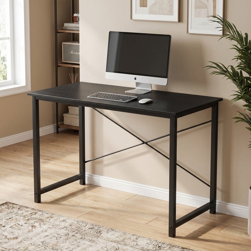 Kelno 47" Computer Desk Gaming Table Home Office Writing Study Workstation with Sturdy Metal Frame, Black