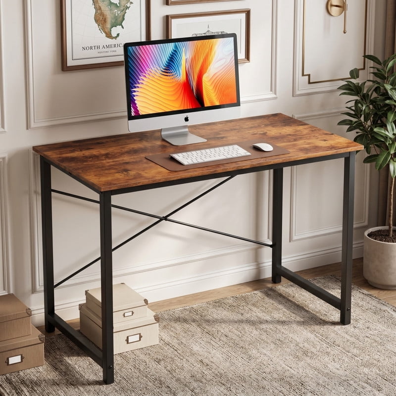 Kelno 47" Computer Desk Gaming Table Home Office Writing Study Workstation with Sturdy Metal Frame, Rustic Brown