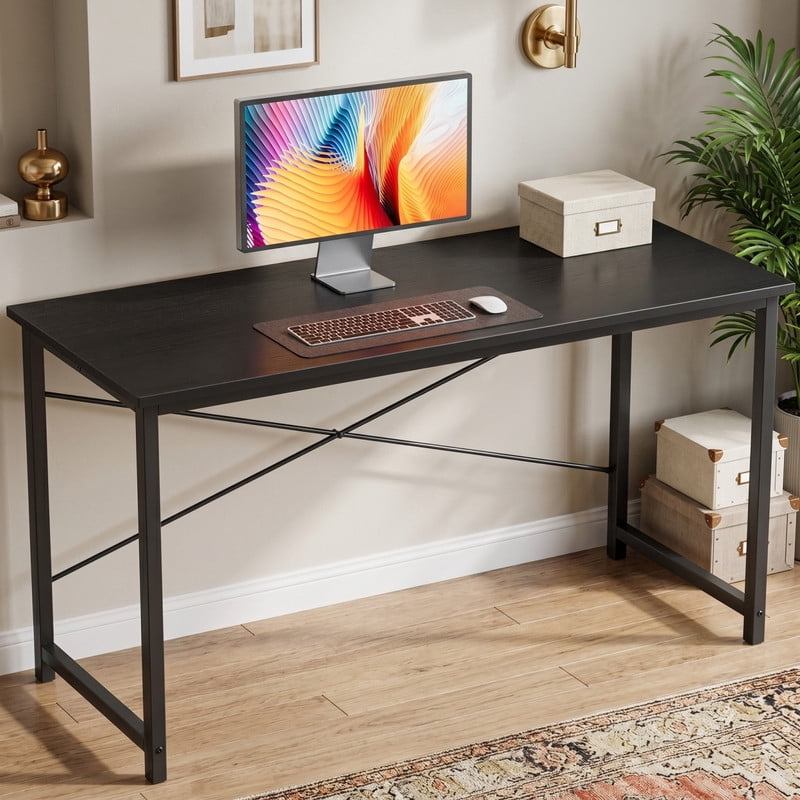 Kelno 55" Computer Desk Gaming Table Home Office Writing Study Workstation with Sturdy Metal Frame, Black