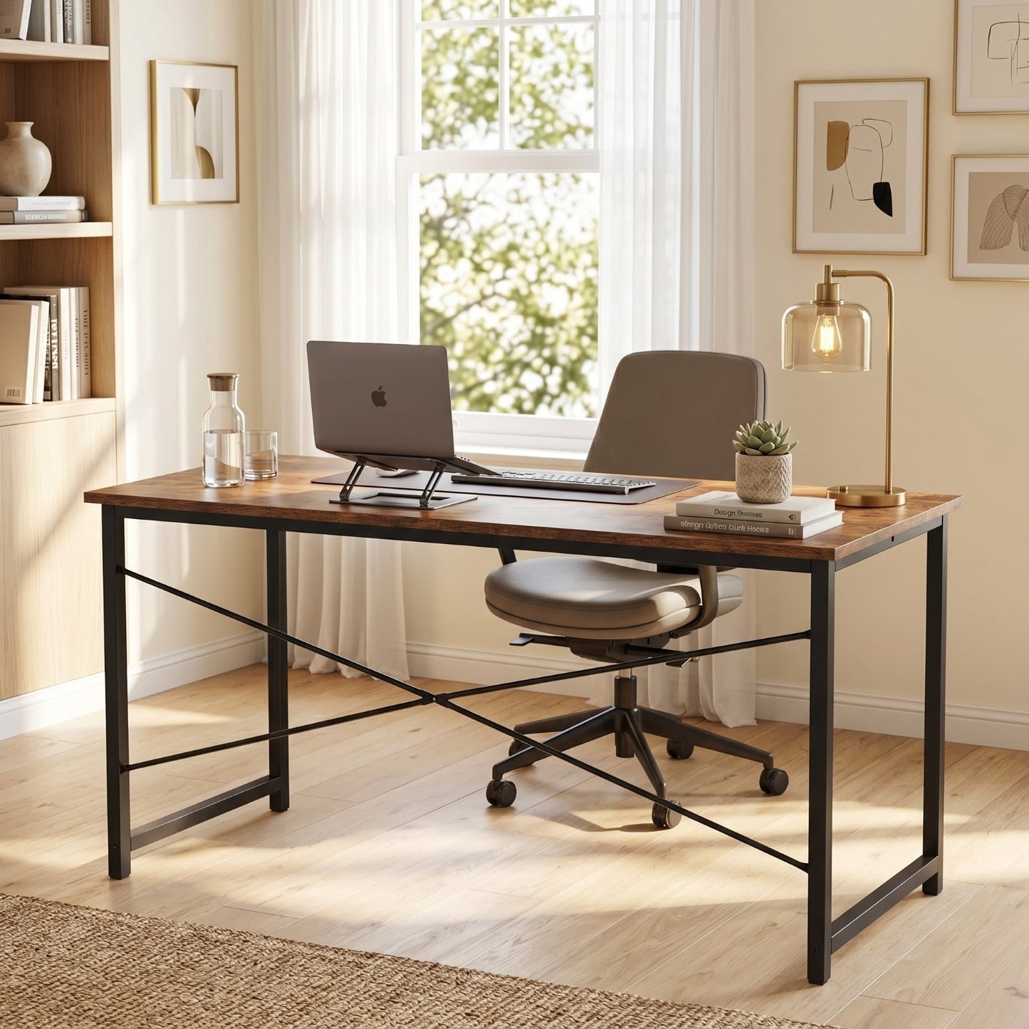 Kelno 55 Inch Computer Desk Home Office Writing Study Desk Gaming Tableï¼ŒRustic Brown