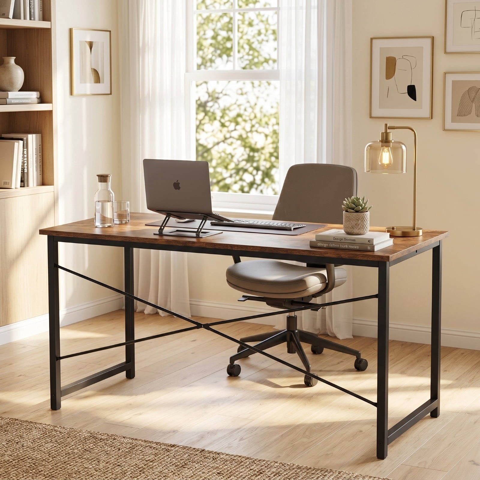 Kelno 55 Inch Computer Desk Home Office Writing Study Desk Gaming Tableï¼ŒRustic Brown