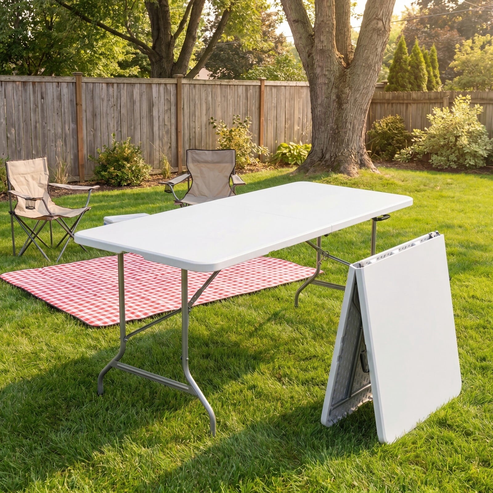Kelno 8 FT Folding Table Portable Picnic Table with Carrying Handle Waterproof Top, White