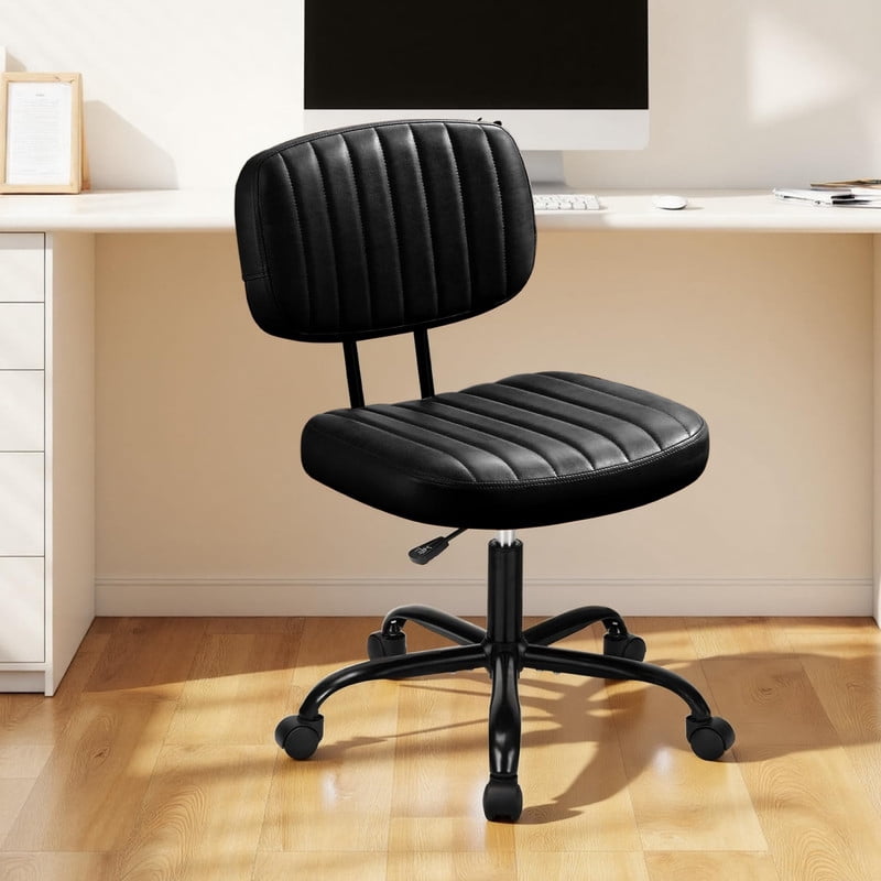 Kelno Armless Office Chair Height Adjustable Swivel Rolling Task Chair with Lumbar Support PU Leather Desk Chair, Black