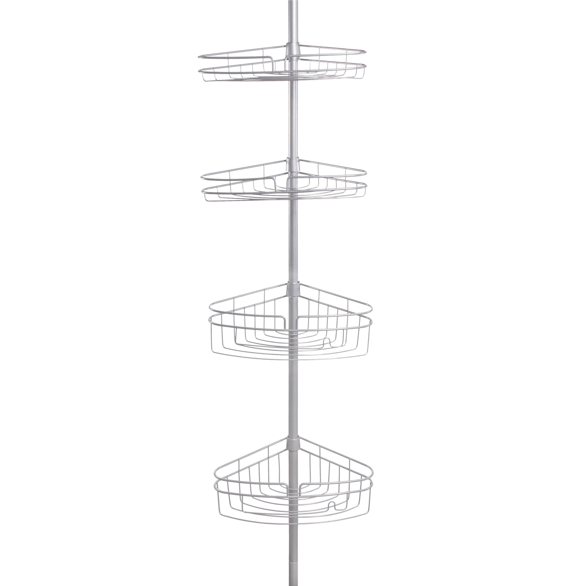 KenneyÂ® 4-Tier Spring Tension Shower Corner Pole Caddy with Razor Holder, Satin Nickel