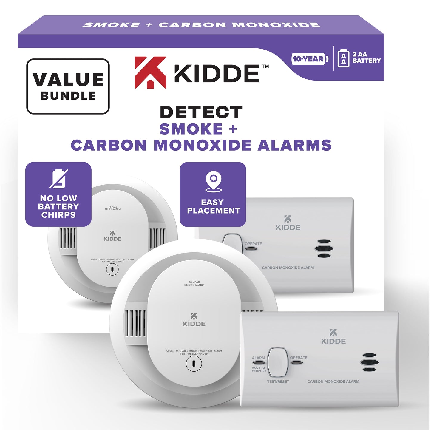Kidde 10-Year Battery Smoke Detector & AA Battery Carbon Monoxide Detector Value Pack