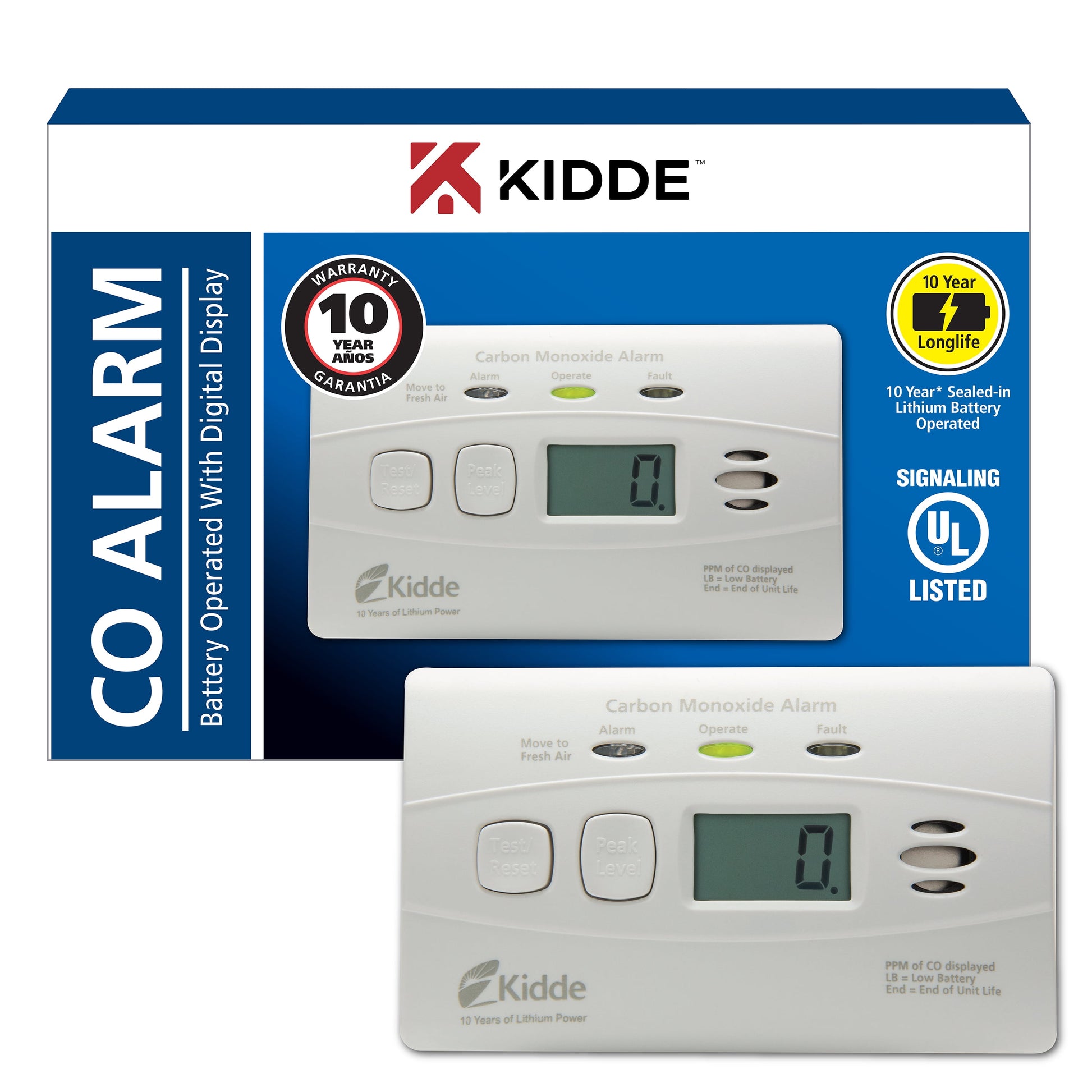 (2 pack) Kidde C3010D Carbon Monoxide Detector with Digital Display and 10-Year Worry-Free Lithium Battery, KIDDE