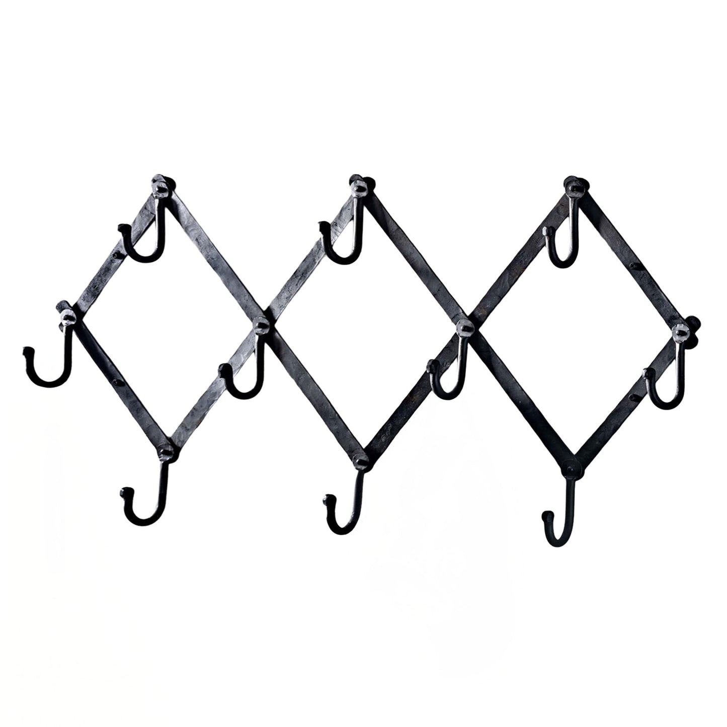 Kings County Tools Forged Iron Accordion Wall Hanger with 10 Hooks (Black)