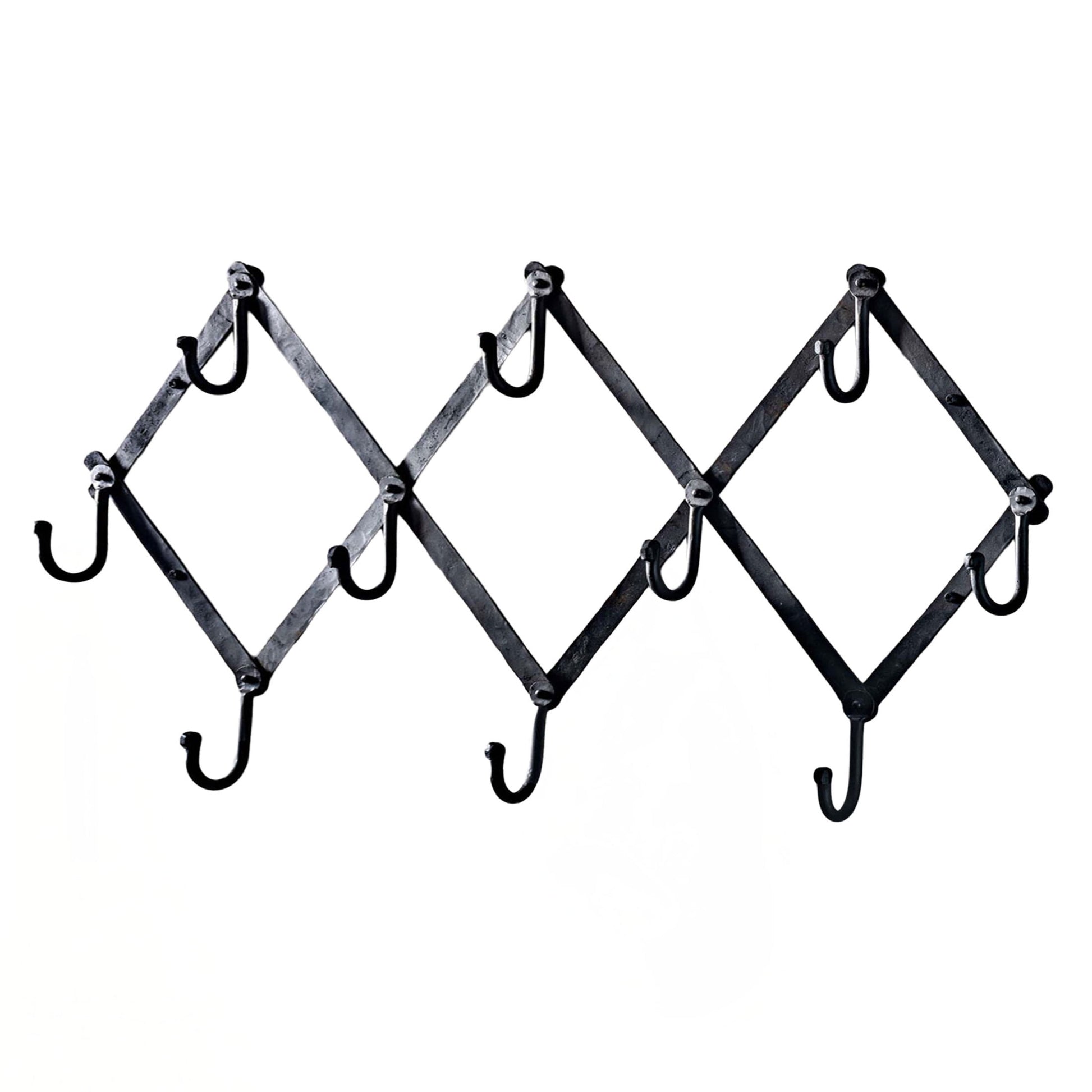 Kings County Tools Forged Iron Accordion Wall Hanger with 10 Hooks (Black)