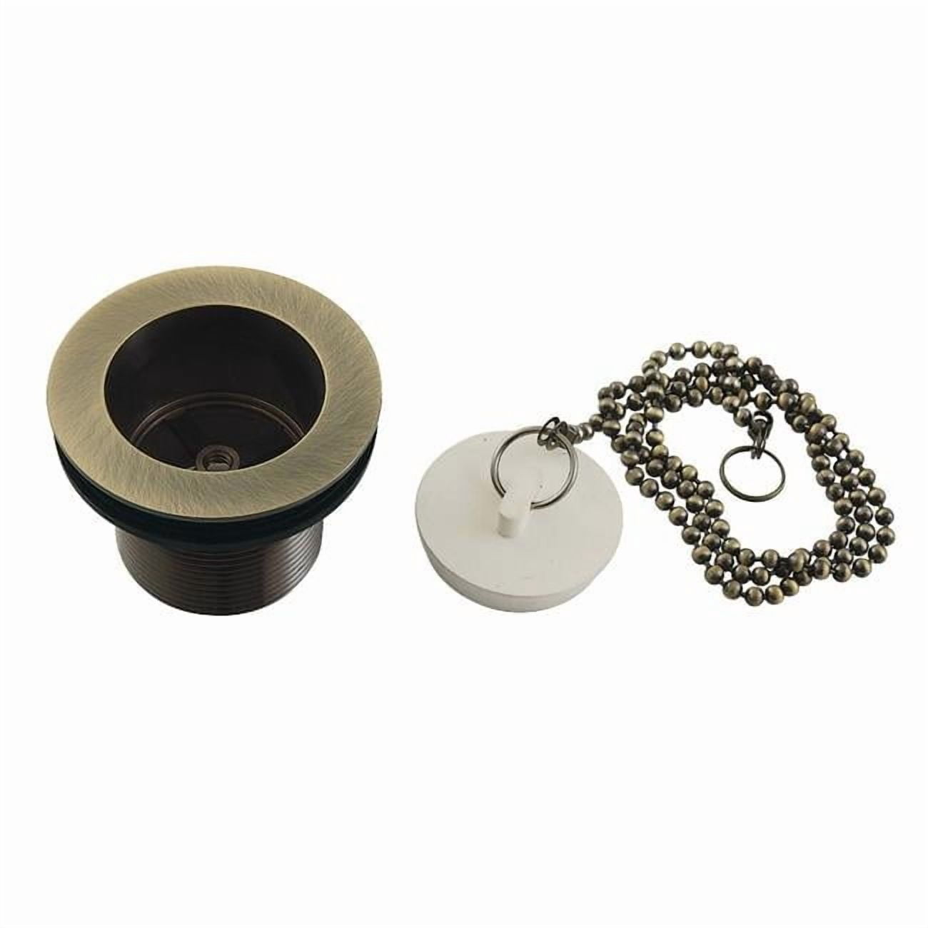 Kingston Brass DSP15AB 1.5 in. Chain & Stopper Tub Drain with 1.5 in. Body Thread, Antique Brass