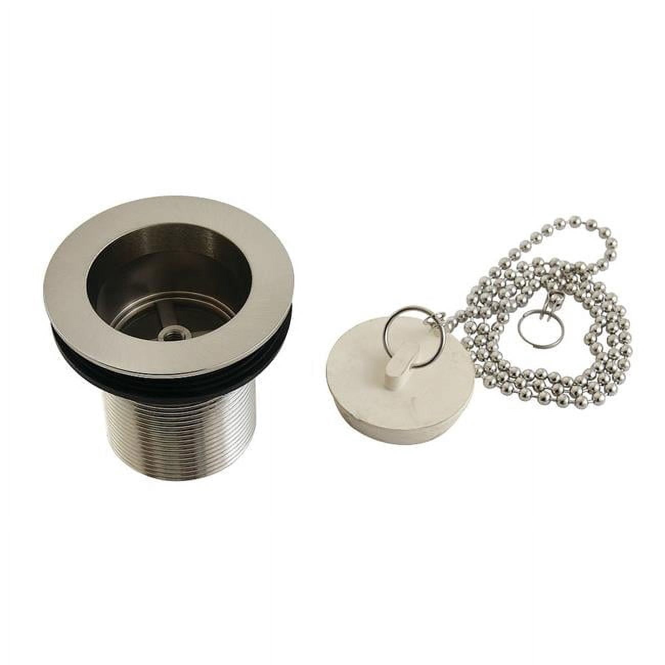 Kingston Brass DSP20SN 1.5 in. Chain & Stopper Tub Drain with 2 in. Body Thread, Brushed Nickel