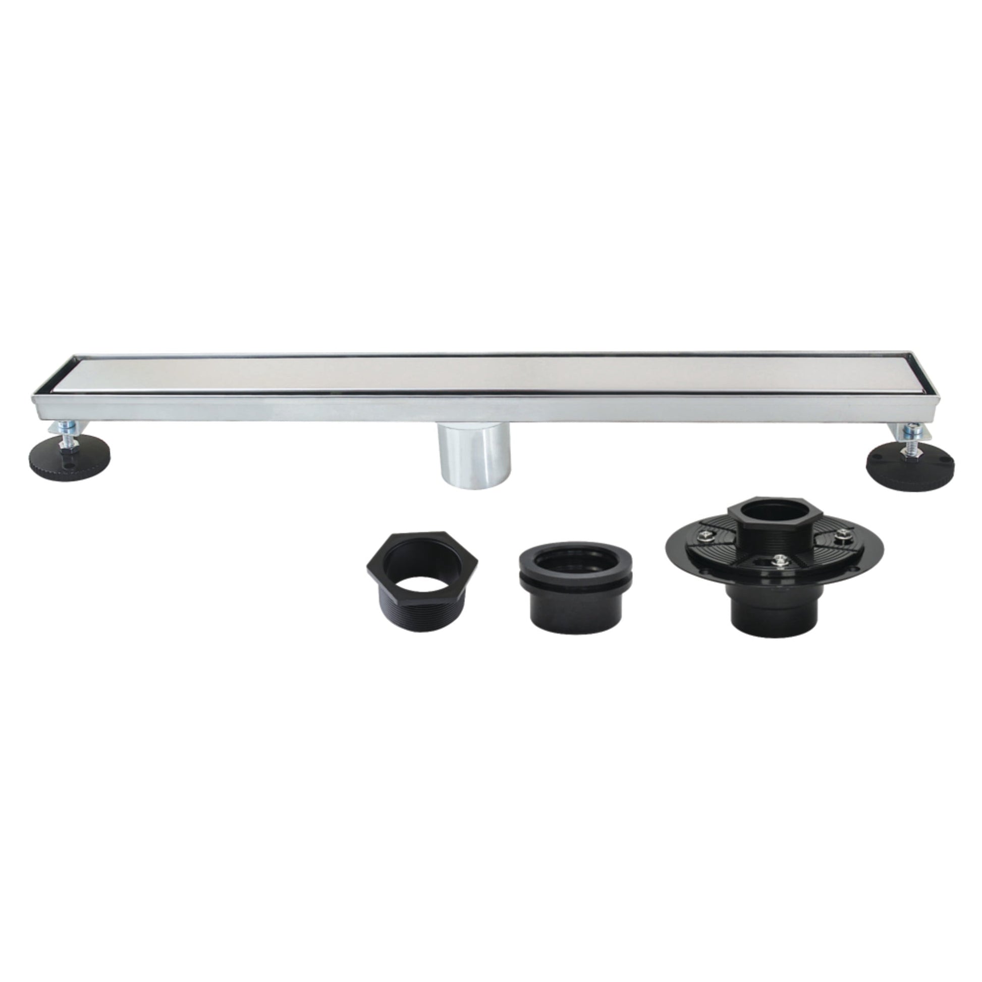 Kingston Brass BSFK2421 Watercourse 24-Inch Stainless Steel Linear Shower Drain with Reversible Tile Insert and Flat Grate, Drain with Base Flange and Hair Strainer in Polished Chrome