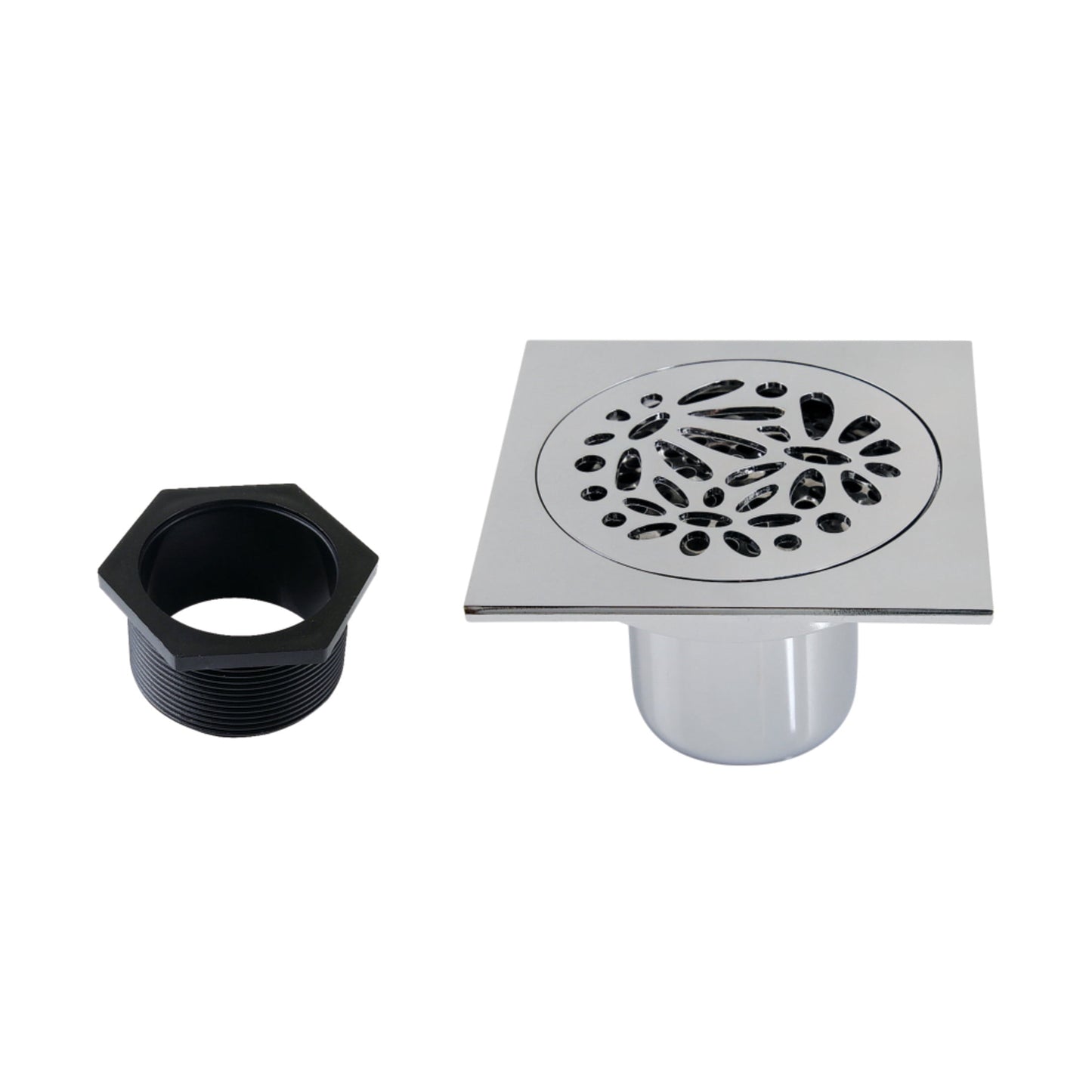 Kingston Brass BSF6360C Watercourse Floral 4-Inch Brass Square Grid Shower Drain with Hair Strainer in Polished Chrome