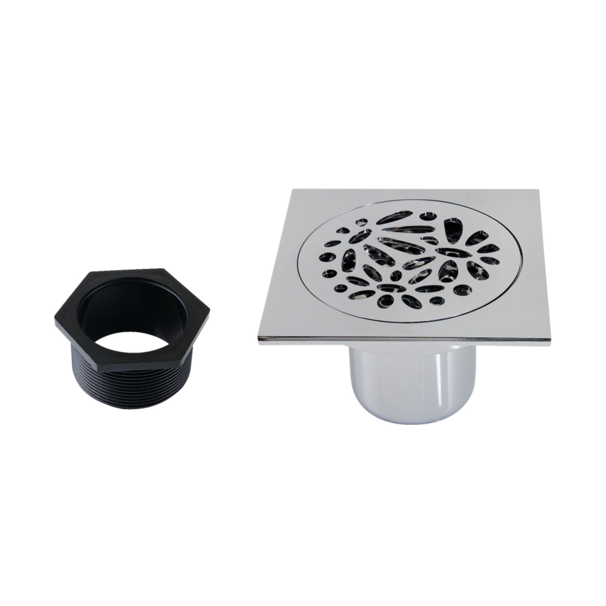 Kingston Brass BSF6360C Watercourse Floral 4-Inch Brass Square Grid Shower Drain with Hair Strainer in Polished Chrome
