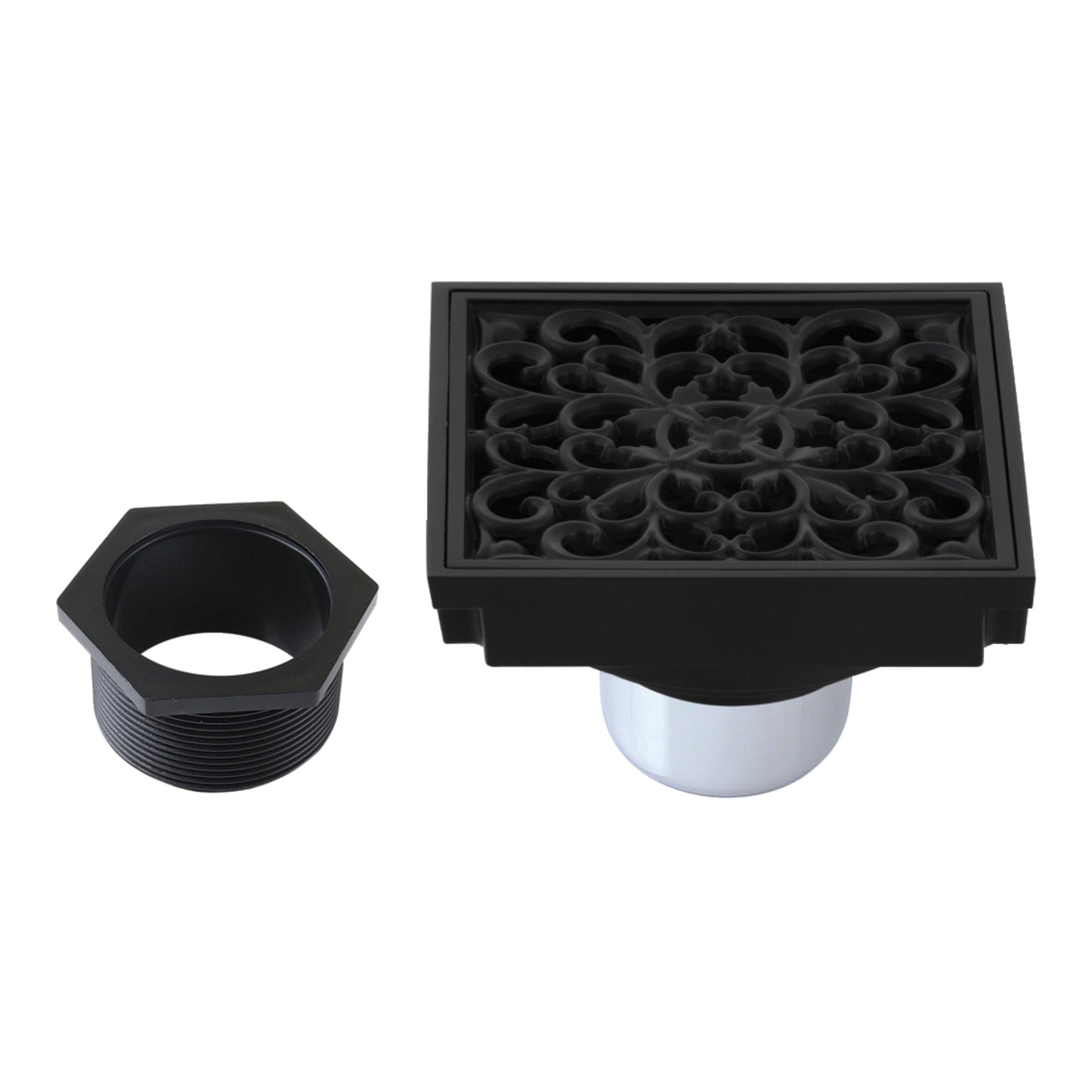 Kingston Brass BSF9771MB Watercourse Scroll 4-Inch Brass Square Grid Shower Drain with Hair Strainer in Matte Black
