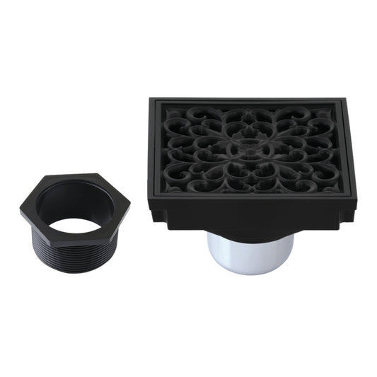 Kingston Brass BSF9771MB Watercourse Scroll 4-Inch Brass Square Grid Shower Drain with Hair Strainer in Matte Black