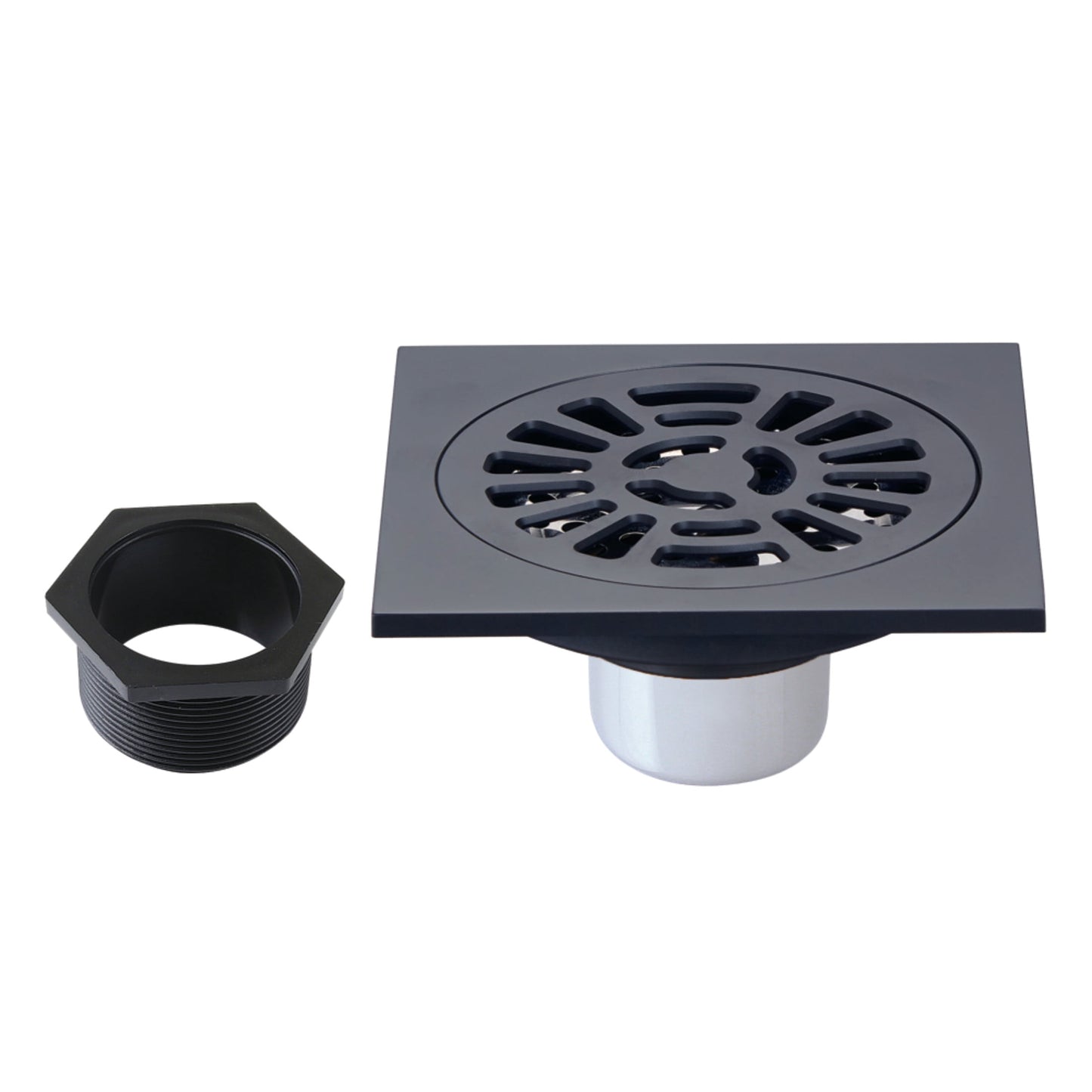 Kingston Brass BSF4267MB Watercourse 4-Inch Brass Square Grid Shower Drain with Hair Strainer in Matte Black