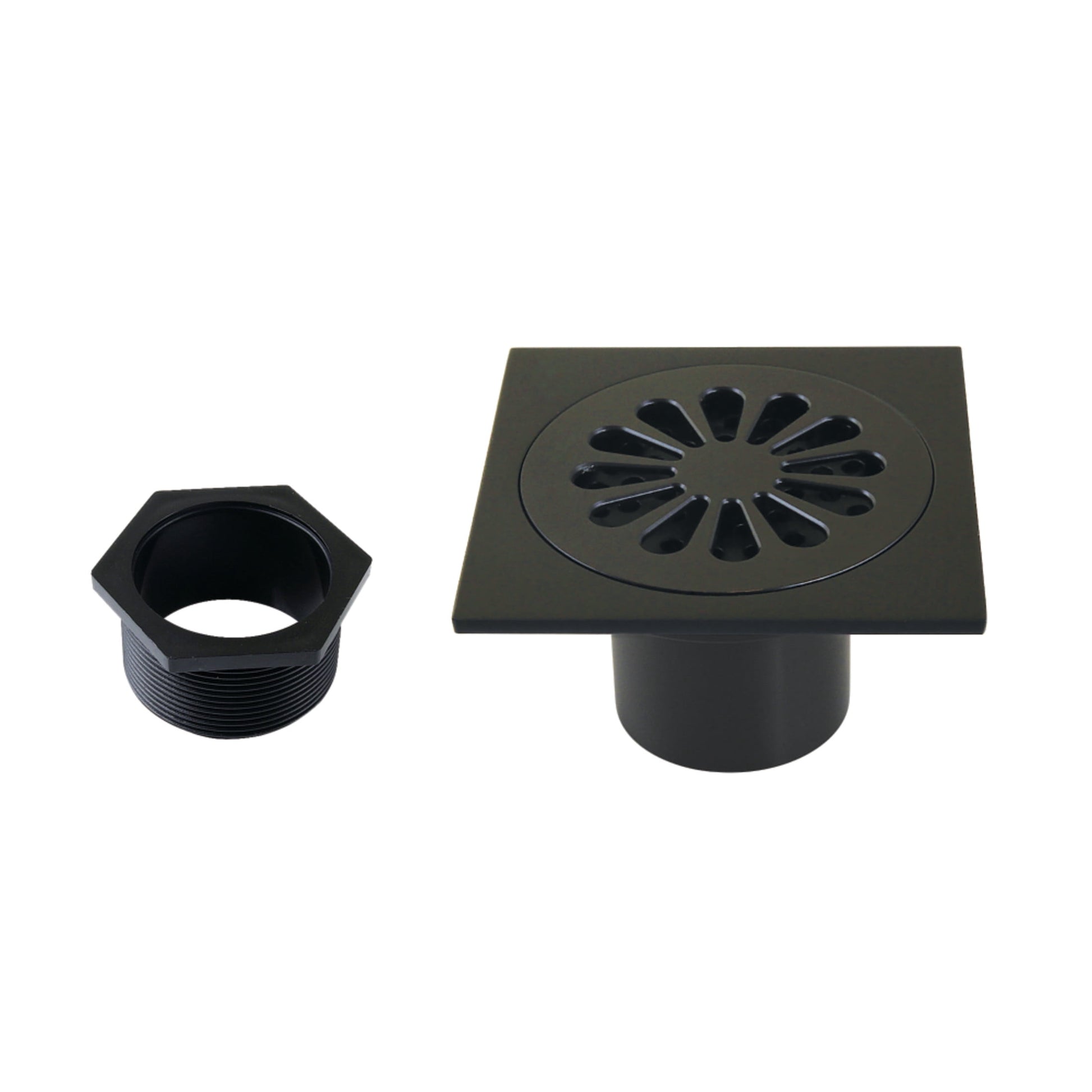 Kingston Brass BSF4161MB Watercourse Sunburst 4-Inch Brass Square Grid Shower Drain with Hair Strainer in Matte Black