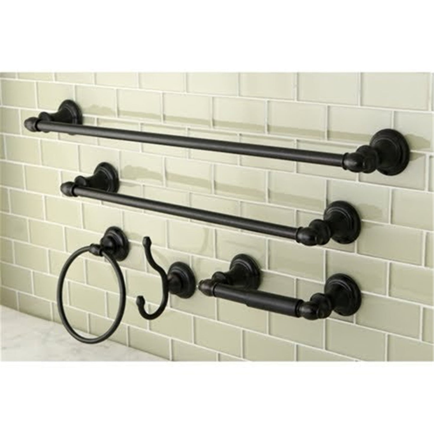 Kingston Brass BAHK2612478SN 5 Piece Provence Collection Towel Bar Bath Hardware Set, Satin Nickel