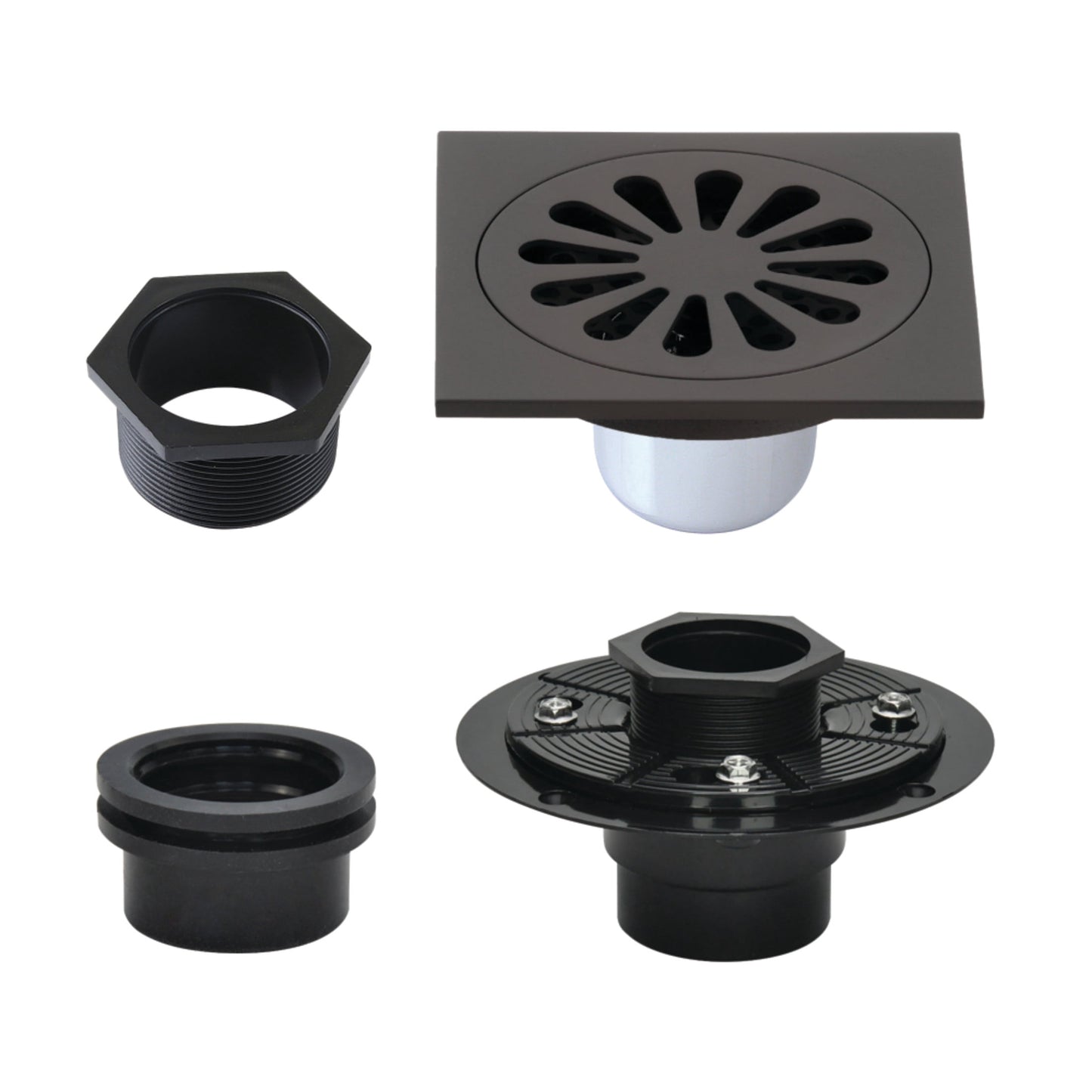 Kingston Brass BSFK4161ORB Watercourse 4-Inch Brass Square Grid Shower Drain with Hair Strainer and Base Flange in Oil Rubbed Bronze