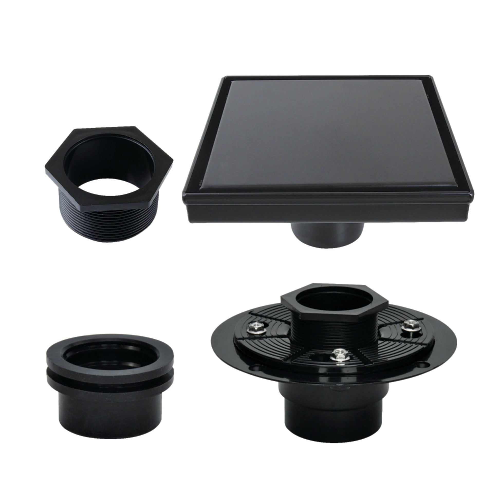 Kingston Brass BSFK6620 Watercourse 6-Inch Stainless Steel Square Shower Drain with Flange in Matte Black