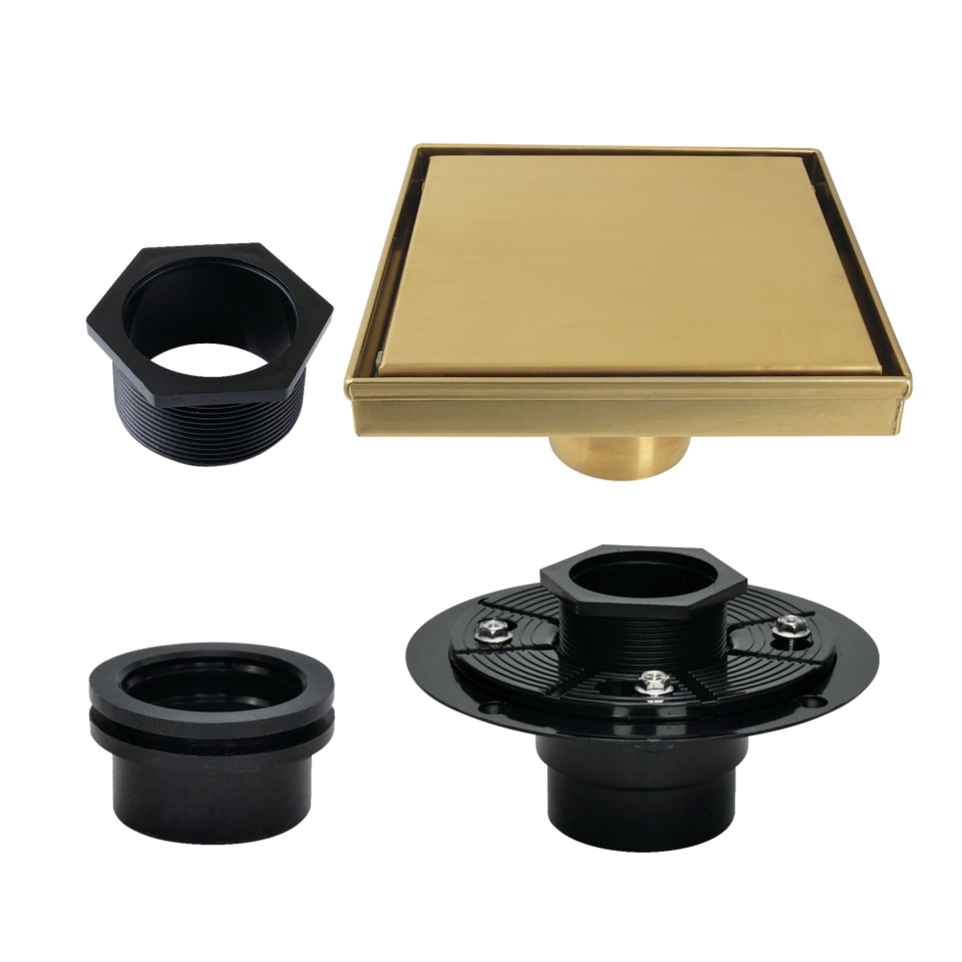 Kingston Brass BSFK6627 Watercourse 6-Inch Stainless Steel Square Shower Drain with Flange in Brushed Brass